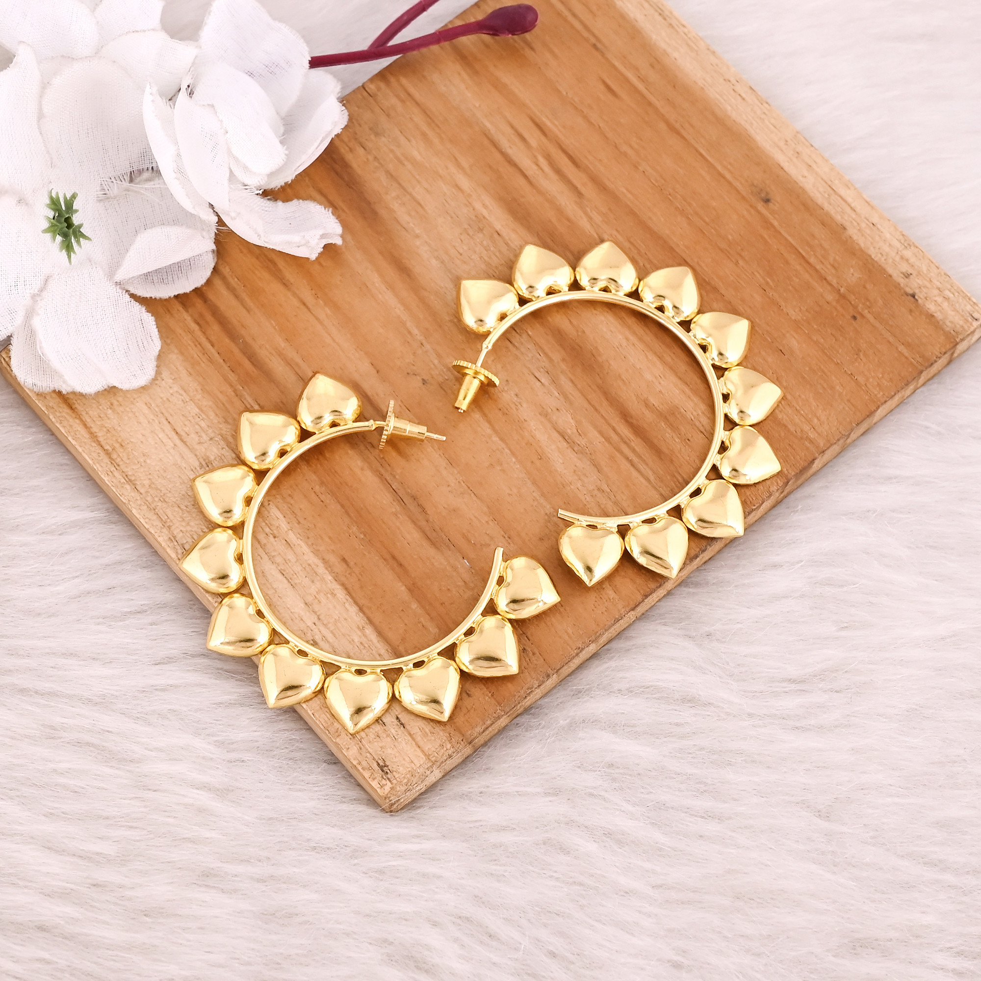 Brass Yellow Gold Plated Heart Shape Handmade Designer Hoop Earring Wedding Gifts