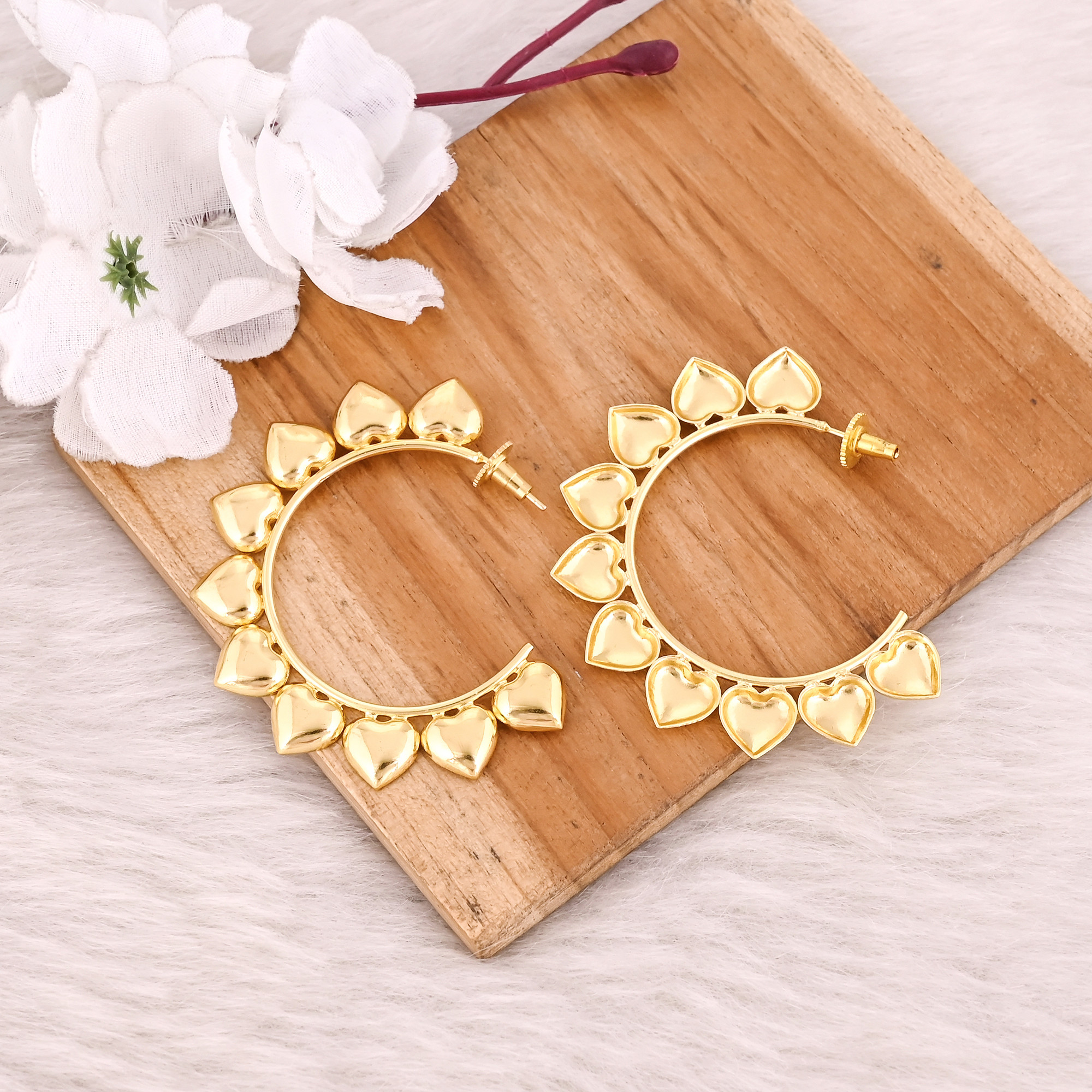 Brass Yellow Gold Plated Heart Shape Handmade Designer Hoop Earring Wedding Gifts