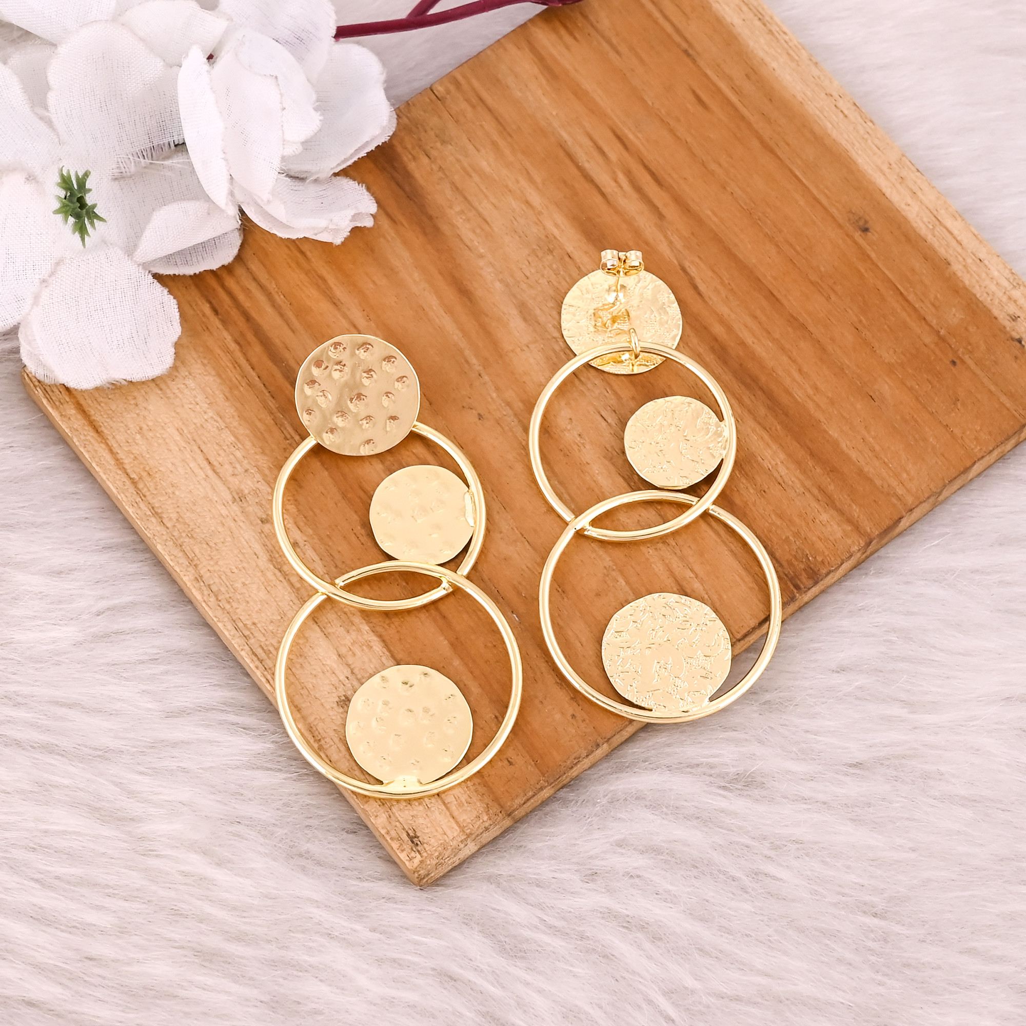 Handmade Hammered Designer Brass Yellow Gold Plated Boho Designer Earring Wholesale Lot 25 Pairs