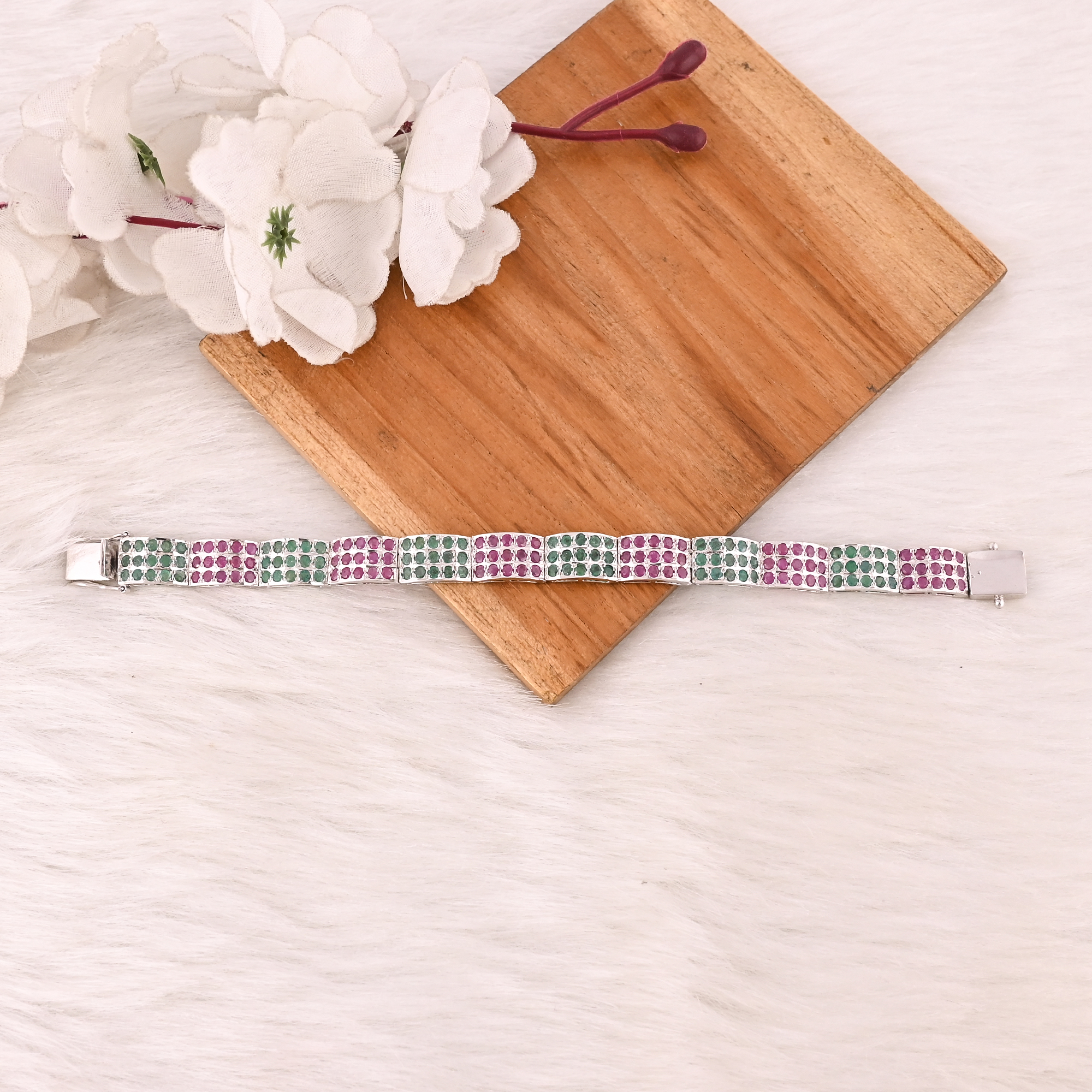 Premium 925 Sterling Silver Ruby and Emerald Tennis Bracelet Luxury Gemstone Jewelry for Unisex