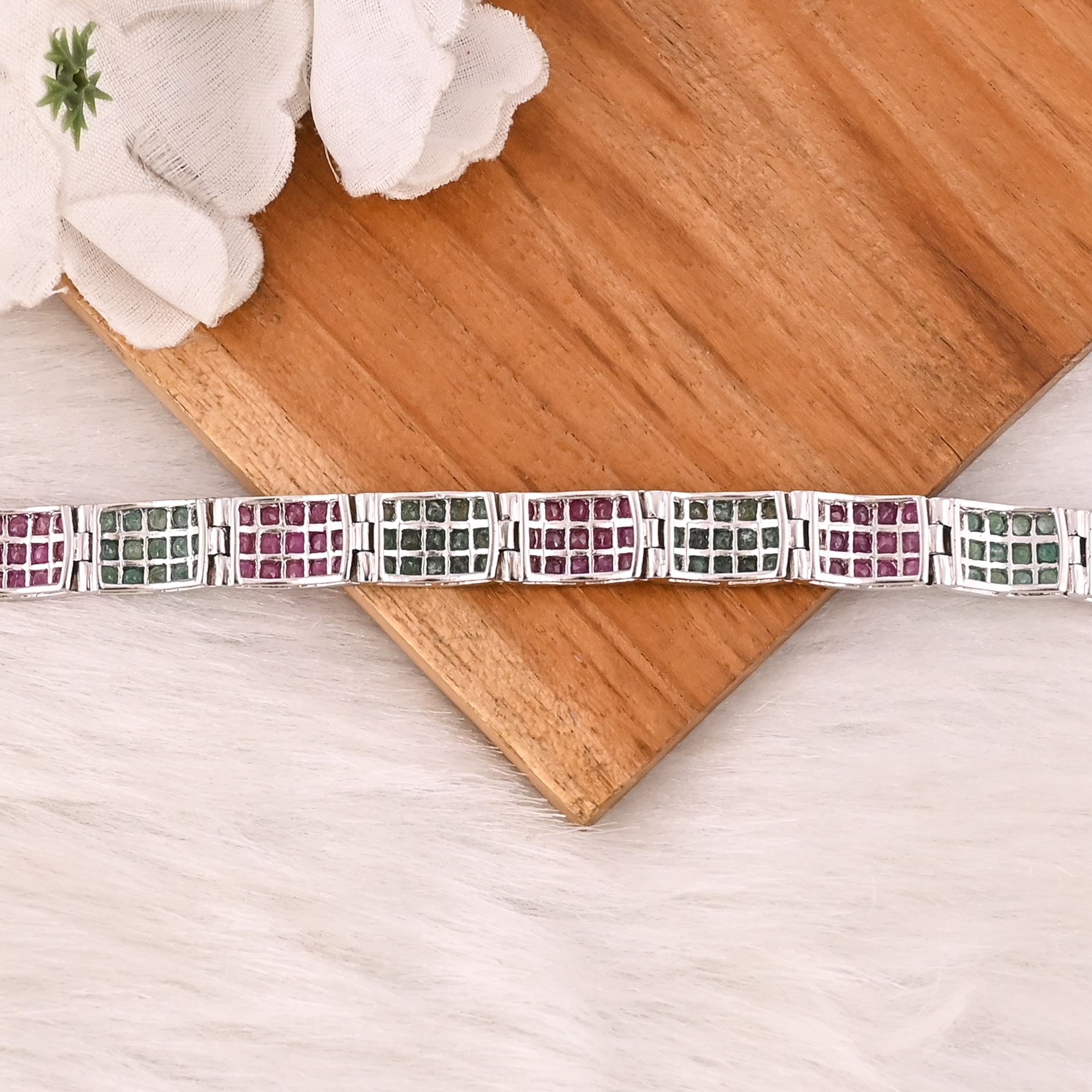 Premium 925 Sterling Silver Ruby and Emerald Tennis Bracelet Luxury Gemstone Jewelry for Unisex