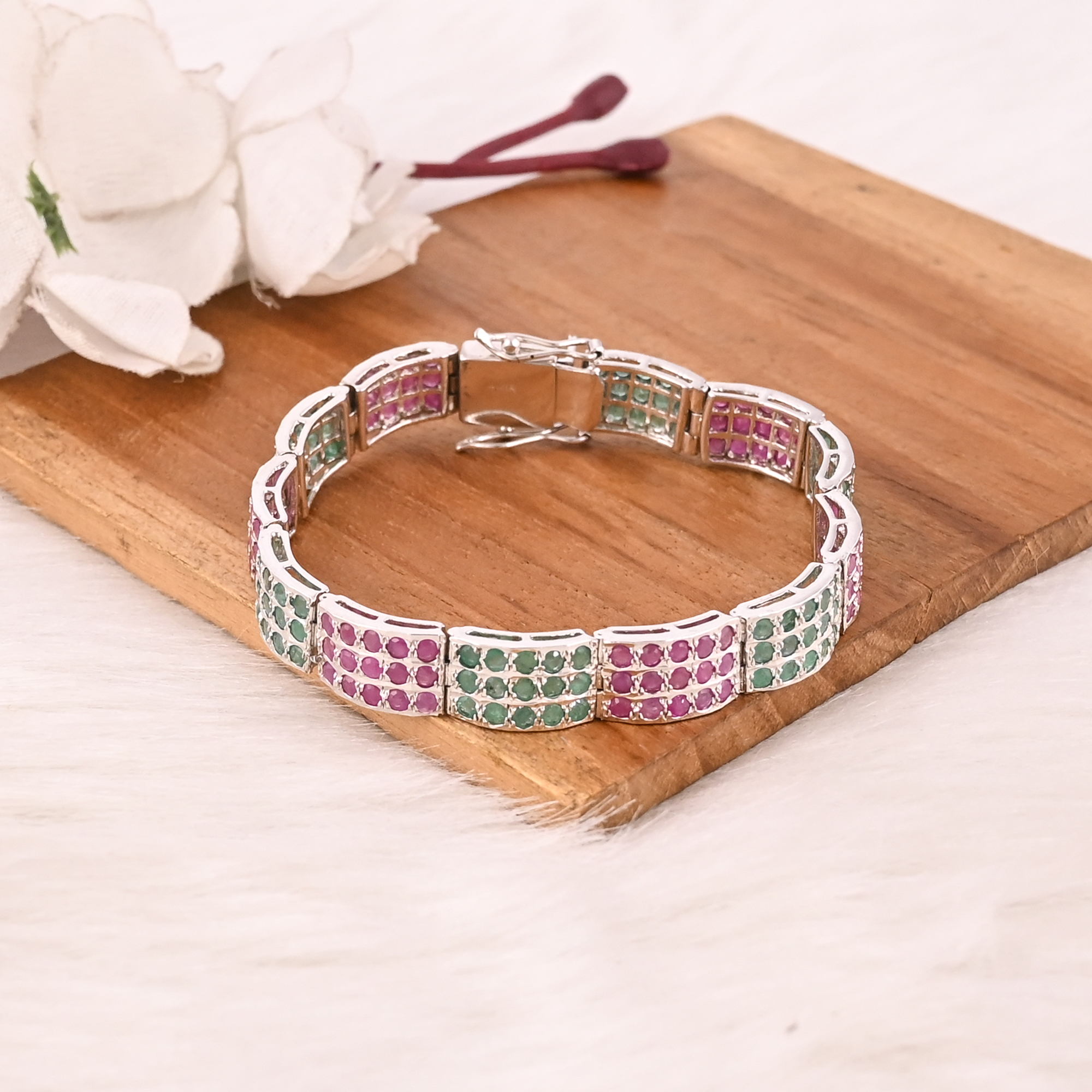 Premium 925 Sterling Silver Ruby and Emerald Tennis Bracelet Luxury Gemstone Jewelry for Unisex