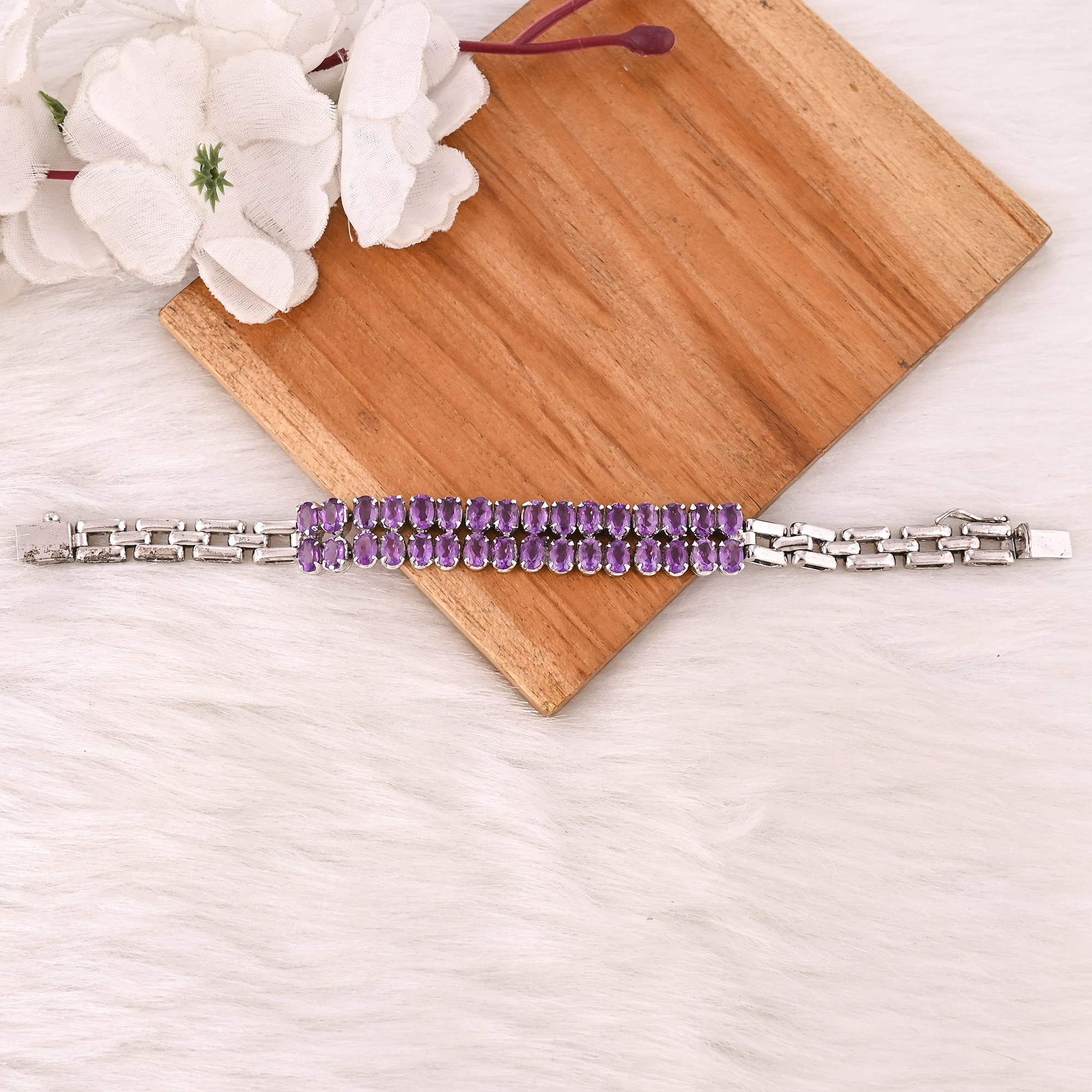 Luxury Purple Amethyst Tennis Bracelet Handmade 925 Silver Unisex Jewelry