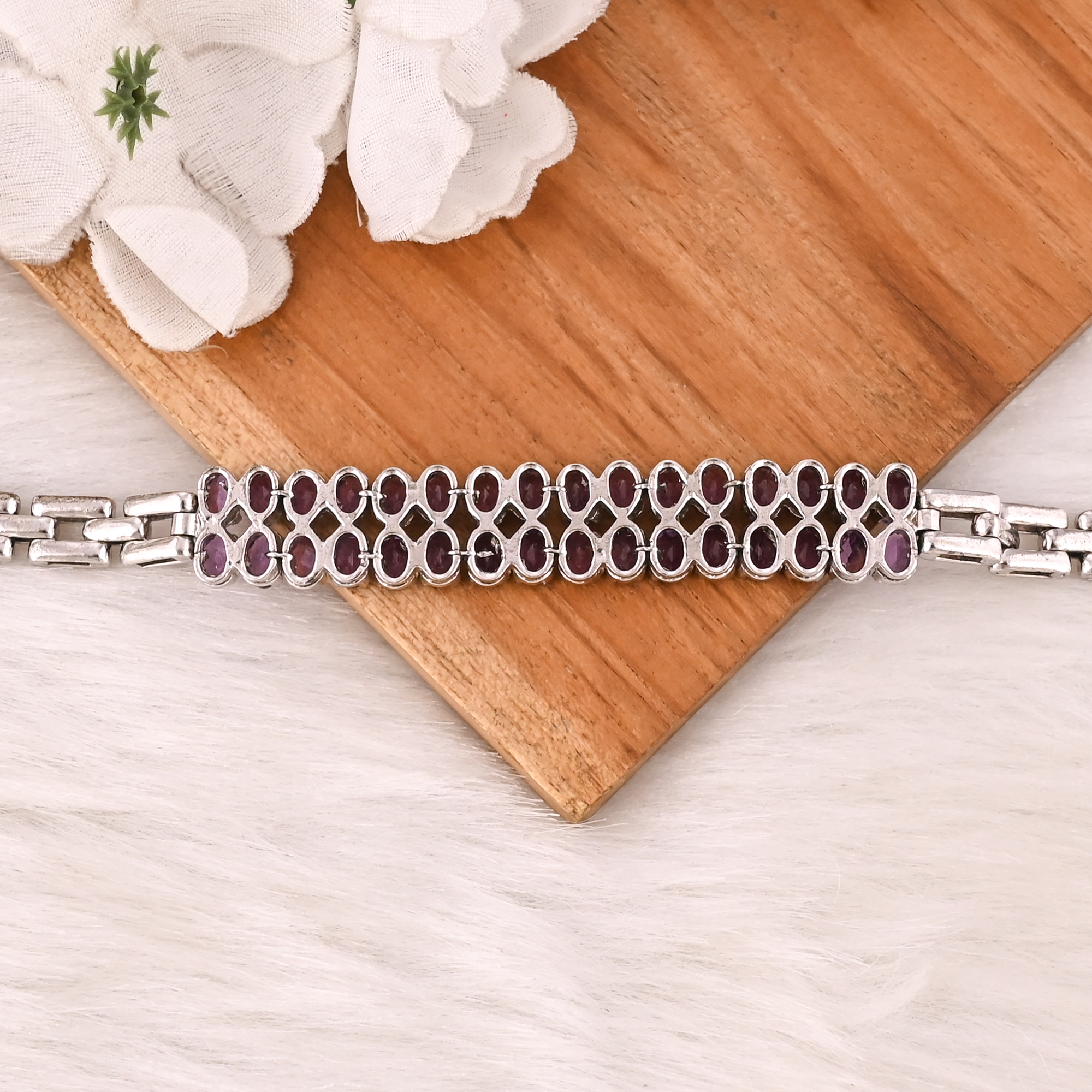 Luxury Purple Amethyst Tennis Bracelet Handmade 925 Silver Unisex Jewelry