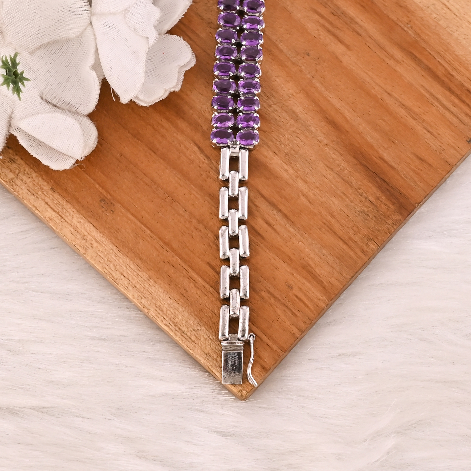 Luxury Purple Amethyst Tennis Bracelet Handmade 925 Silver Unisex Jewelry