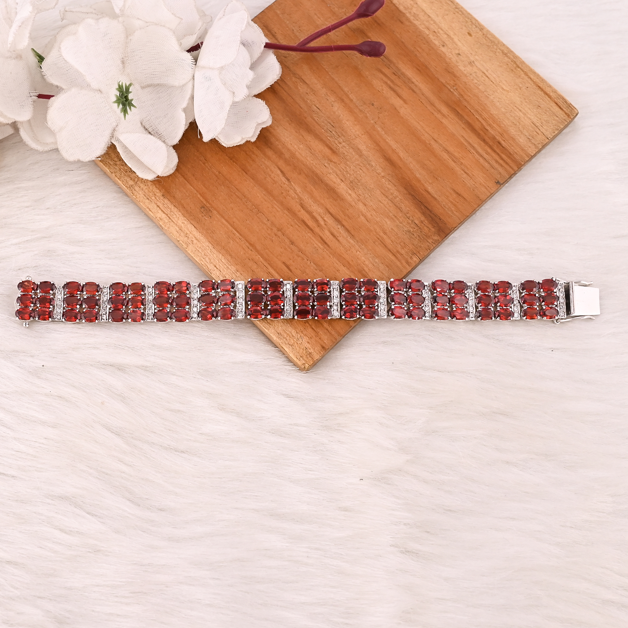 High Quality 925 Sterling Silver Garnet  CZ Tennis Bracelet Luxury Gemstone Jewelry for Unisex
