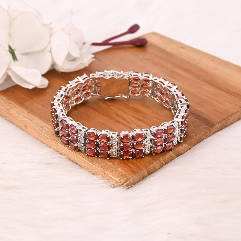 Image of High Quality 925 Sterling Silver Garnet &amp; CZ Tennis Bracelet Luxury Gemstone Jewelry for Unisex