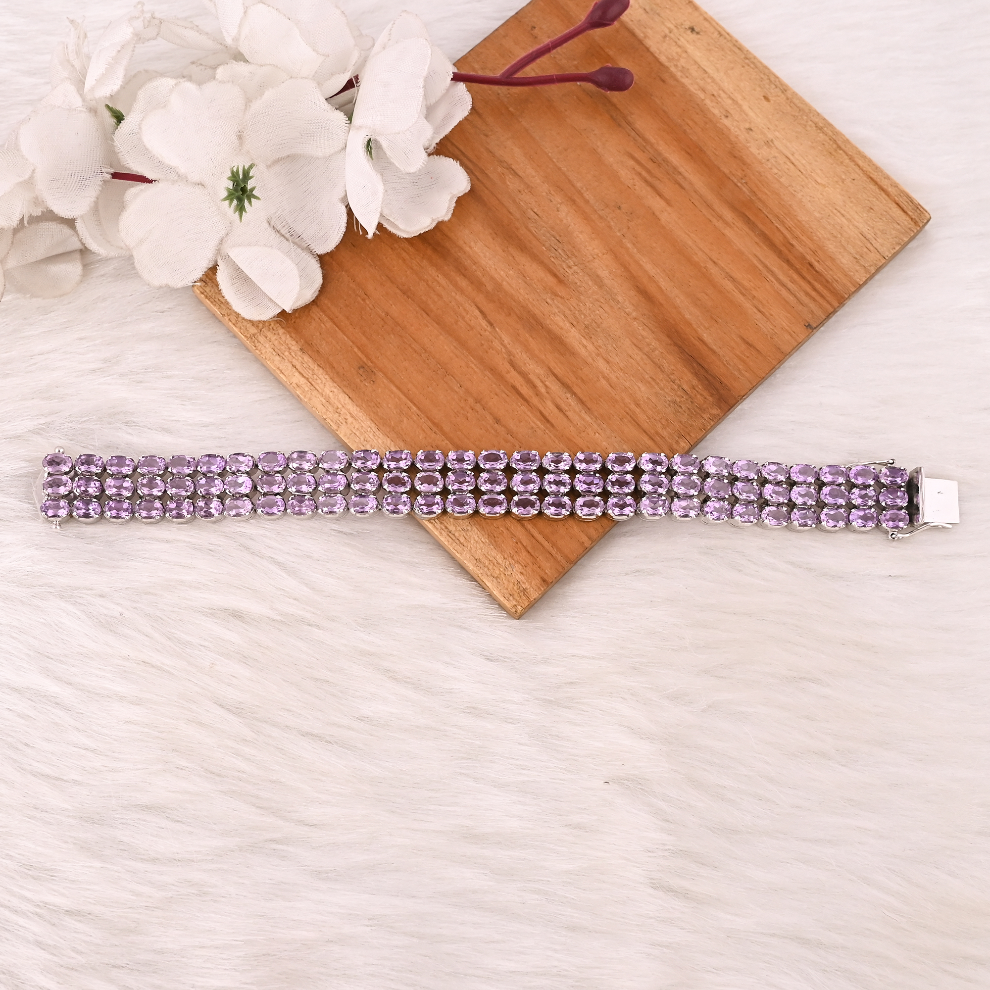 Premium 925 Sterling Silver Natural Amethyst Tennis Bracelet Luxury Gemstone Jewelry Unisex