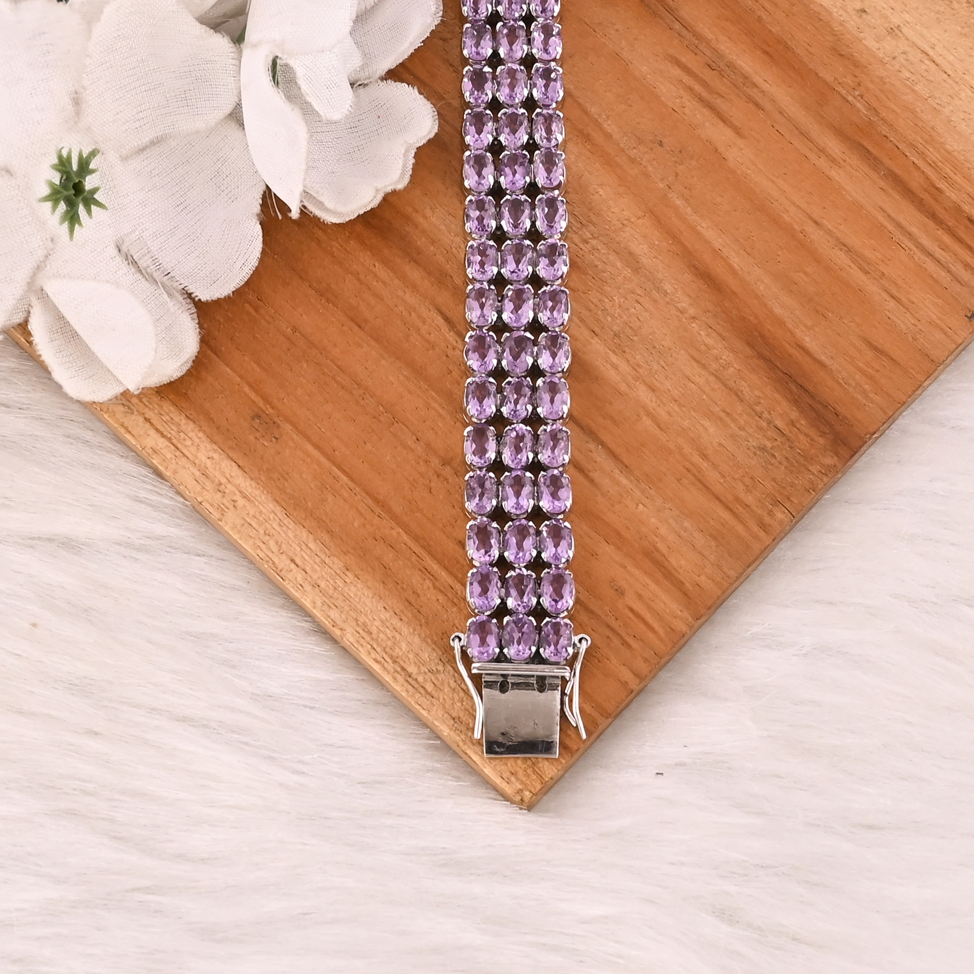 Premium 925 Sterling Silver Natural Amethyst Tennis Bracelet Luxury Gemstone Jewelry Unisex