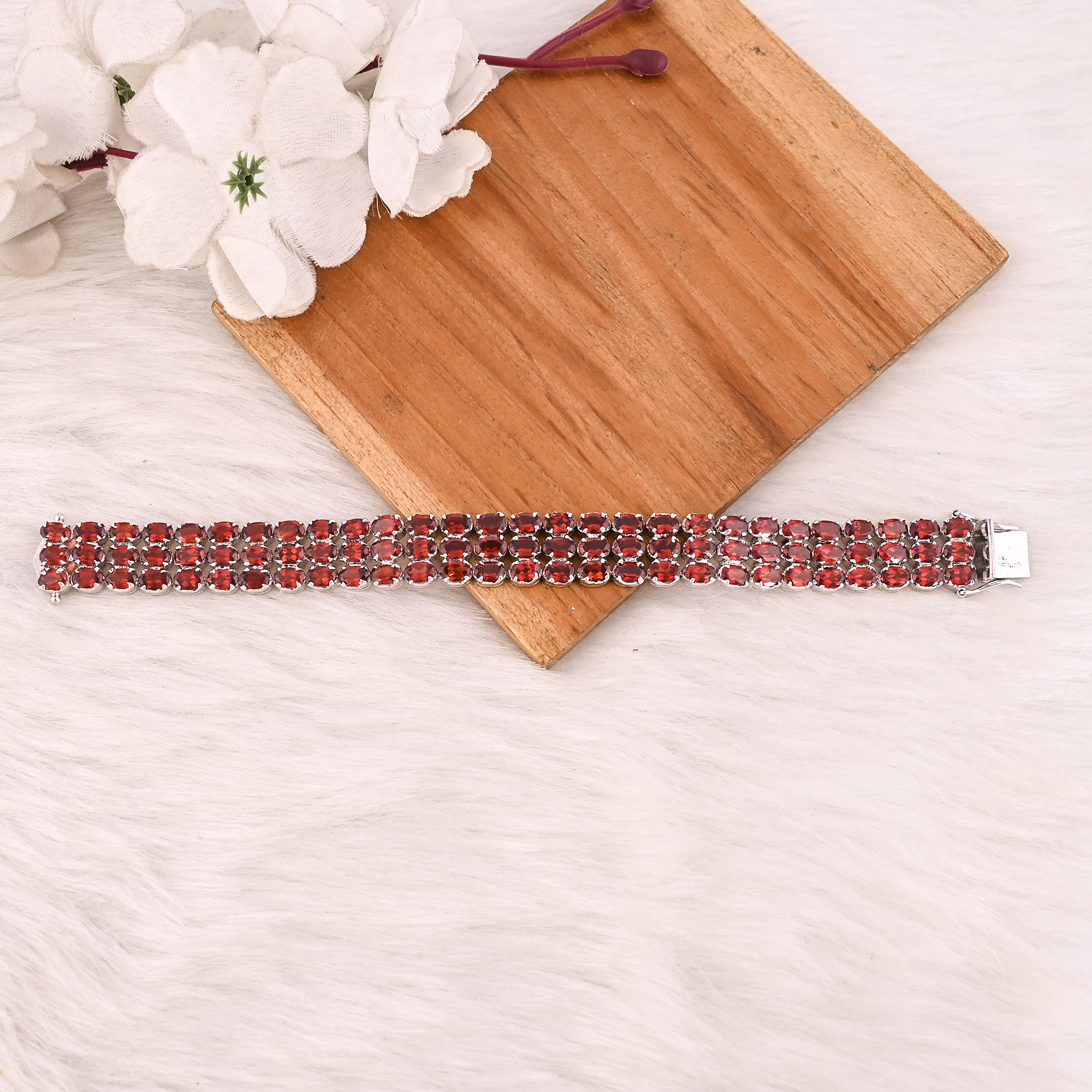 Luxury 925 Sterling Silver Garnet Tennis Bracelet Fashion Gemstone Jewelry for Unisex