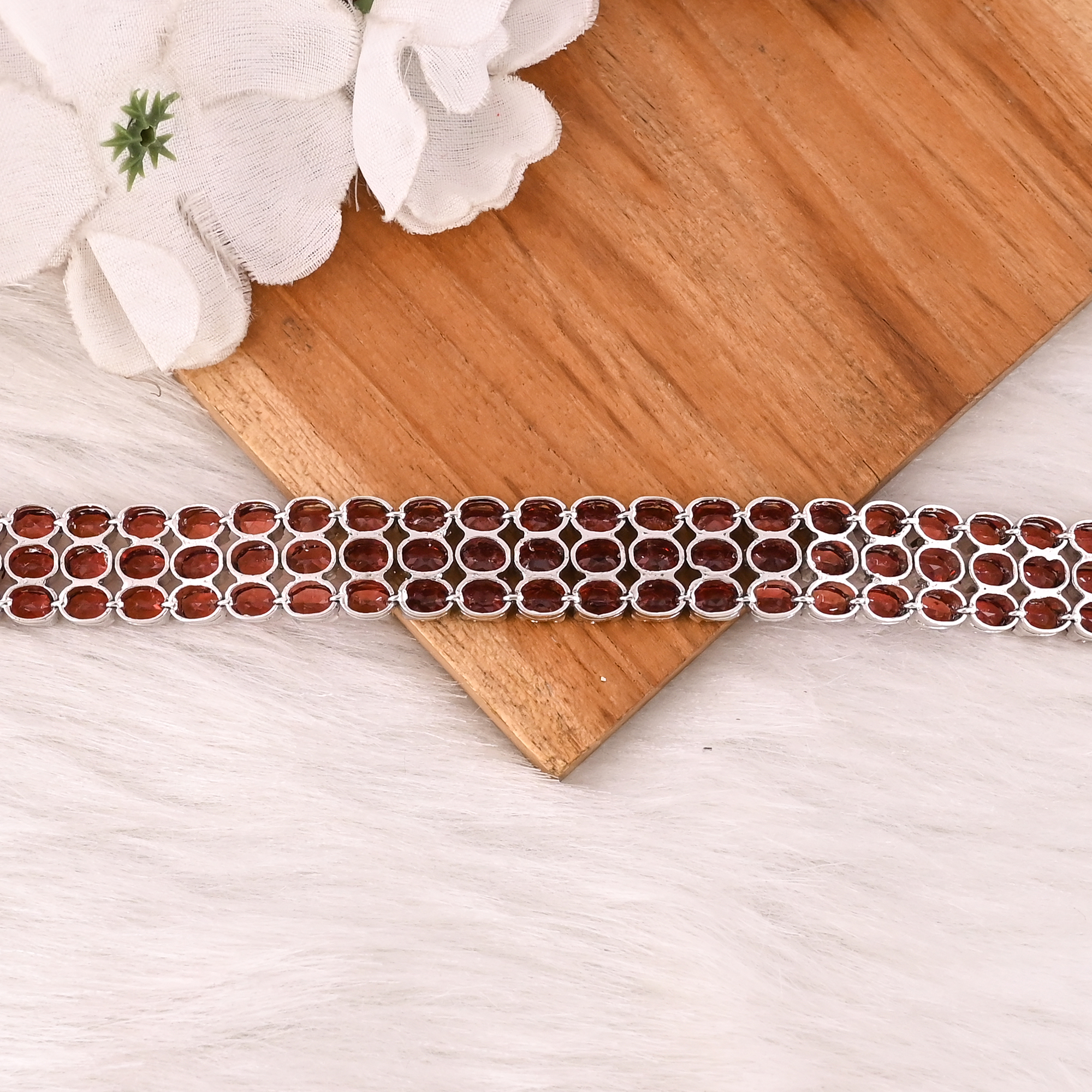Luxury 925 Sterling Silver Garnet Tennis Bracelet Fashion Gemstone Jewelry for Unisex