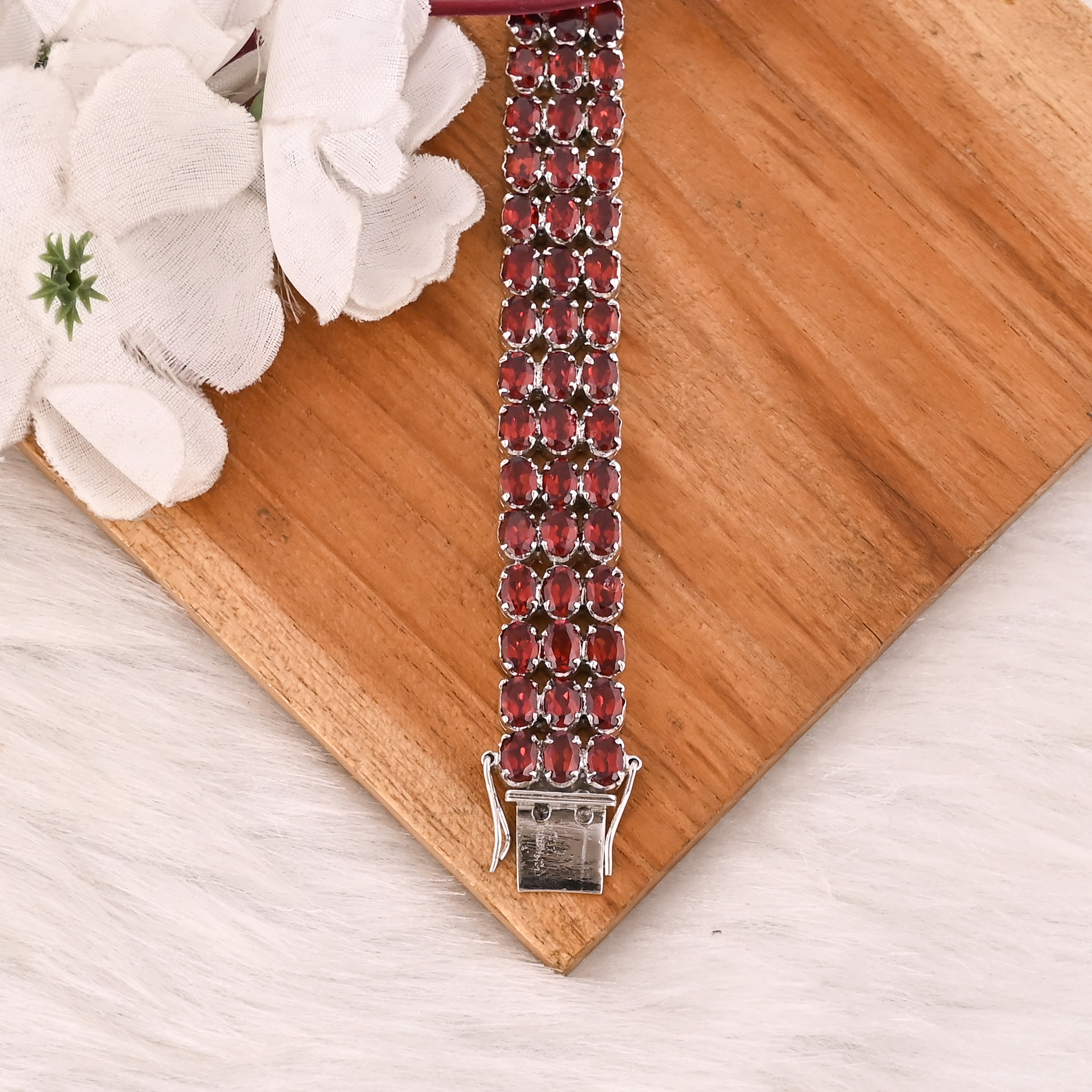 Luxury 925 Sterling Silver Garnet Tennis Bracelet Fashion Gemstone Jewelry for Unisex