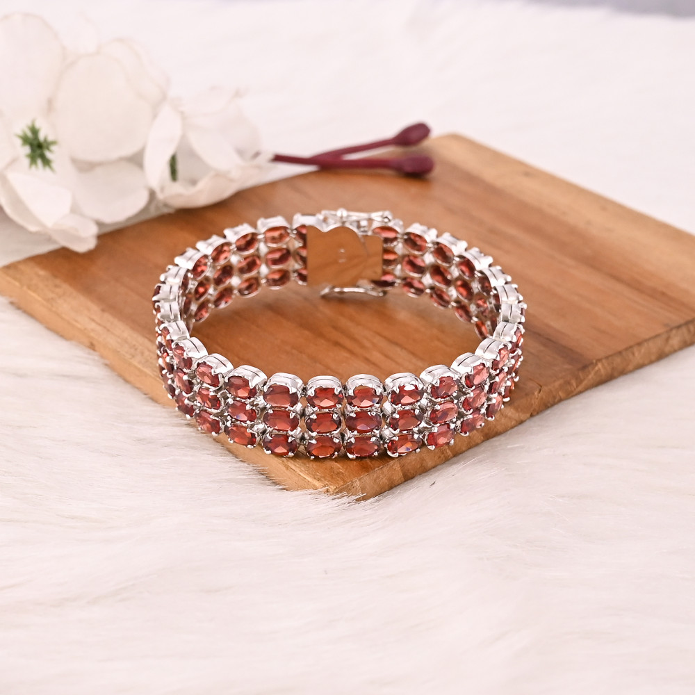 Image of Luxury 925 Sterling Silver Garnet Tennis Bracelet Fashion Gemstone Jewelry for Unisex