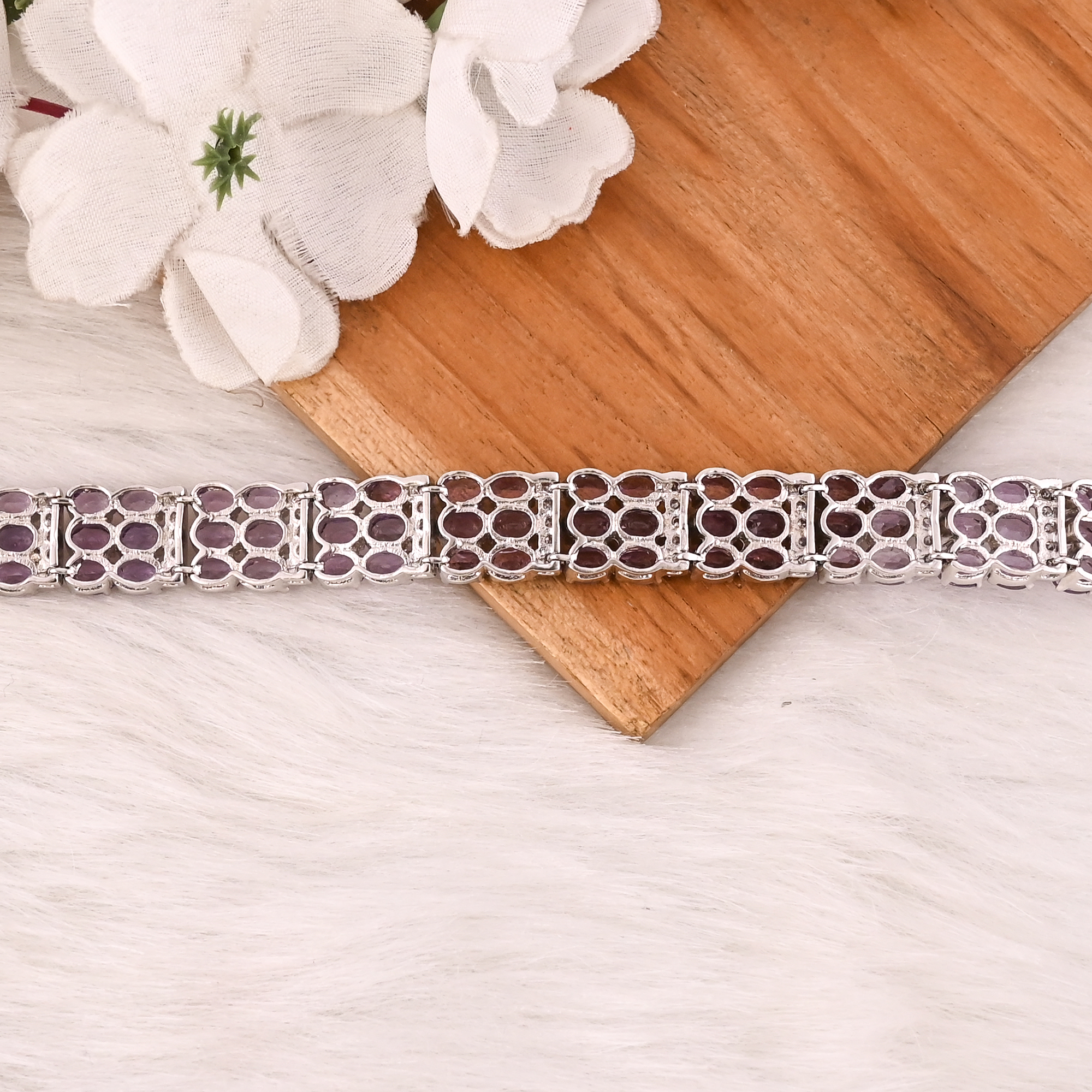 Luxury 925 Sterling Silver Natural Amethyst  CZ Tennis Bracelet Designer Gemstone Jewelry Unisex