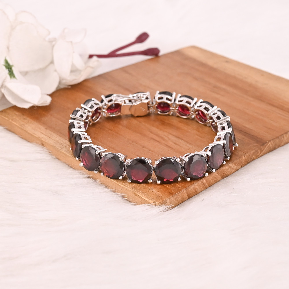 Image of High Quality 925 Sterling Silver Garnet Tennis Bracelet Luxury Gemstone Jewelry for Unisex
