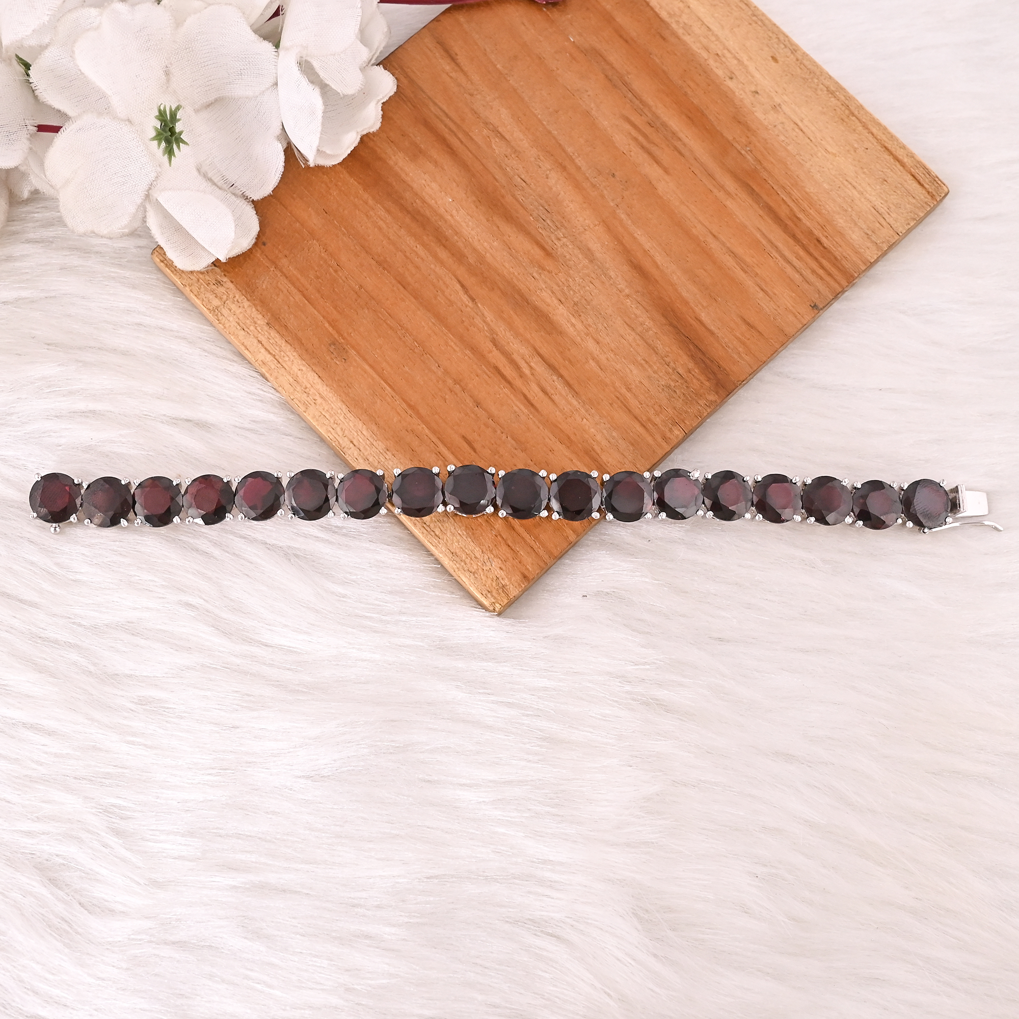 High Quality 925 Sterling Silver Garnet Tennis Bracelet Luxury Gemstone Jewelry for Unisex