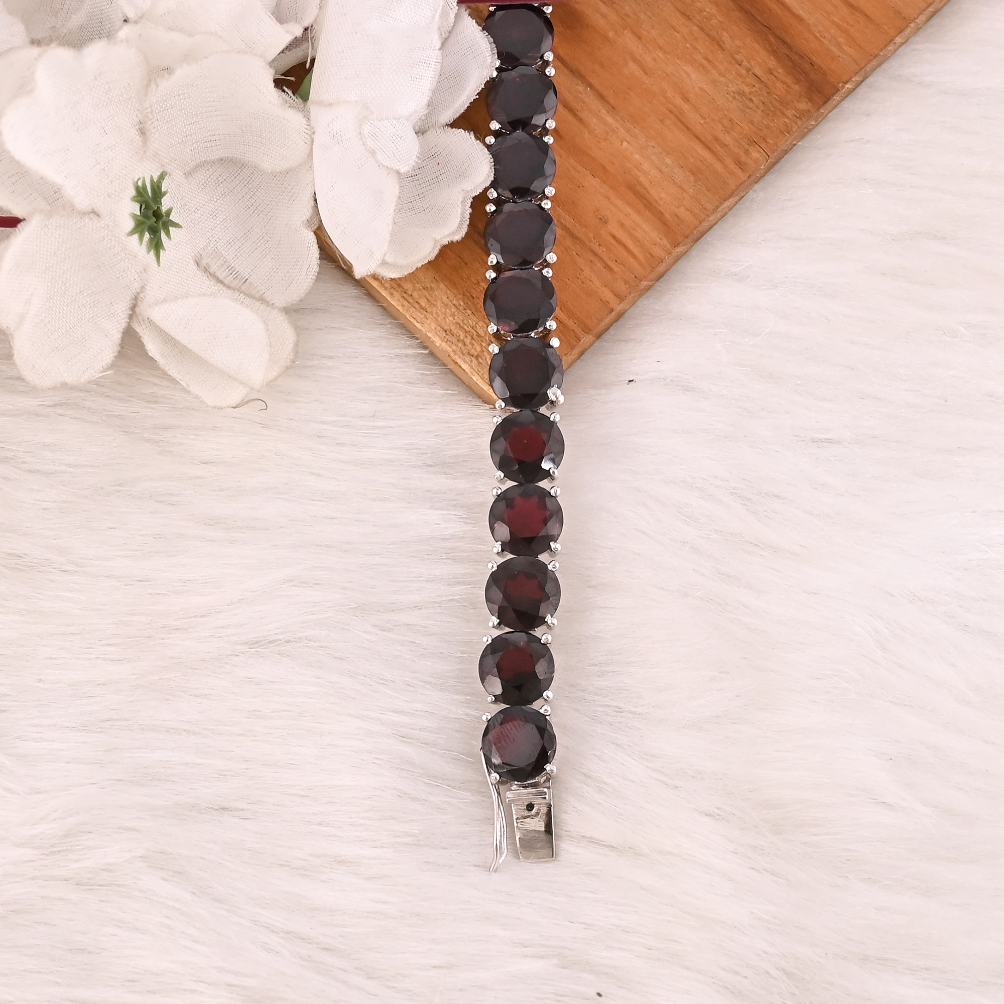 High Quality 925 Sterling Silver Garnet Tennis Bracelet Luxury Gemstone Jewelry for Unisex