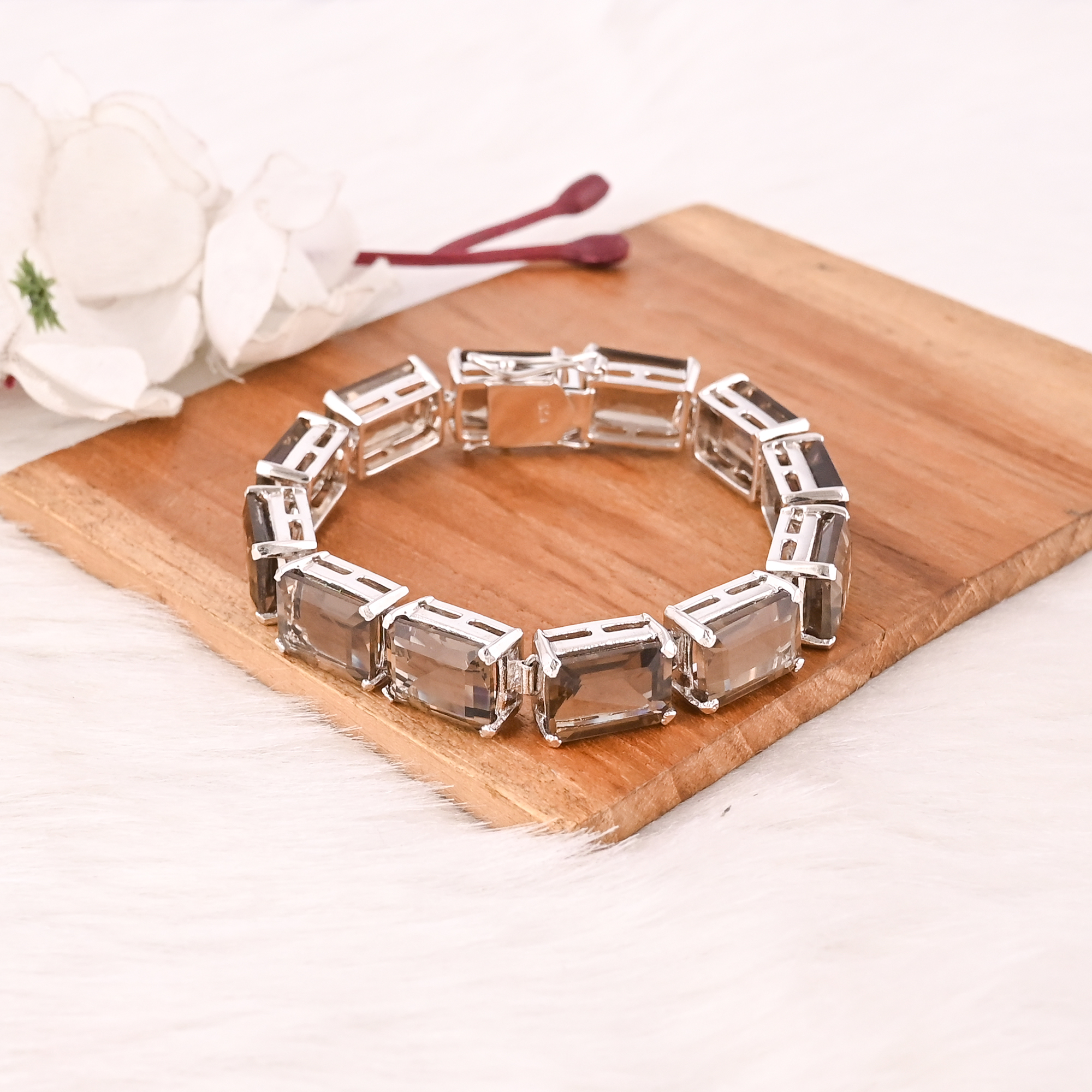 Luxury Natural Smoky Quartz 925 Sterling Silver Tennis Bracelet Jewelry for Unisex