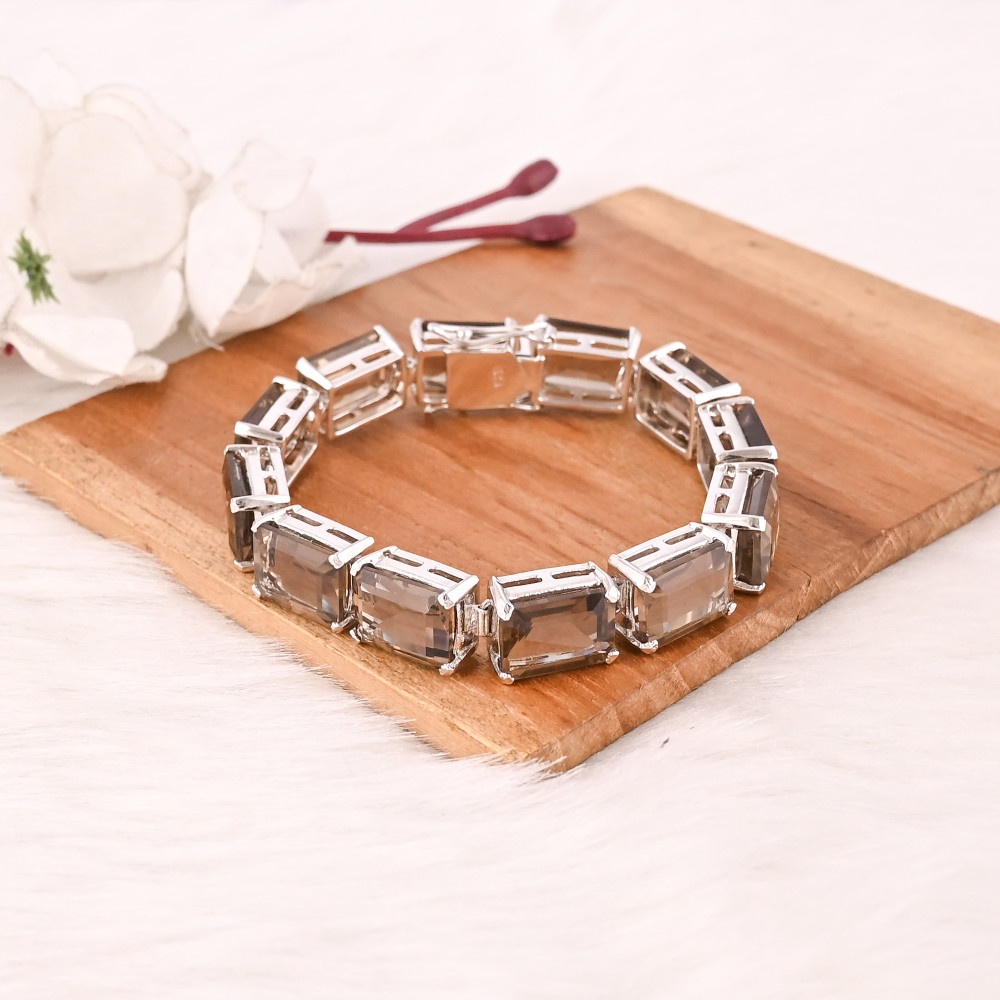 Image of Luxury Natural Smoky Quartz 925 Sterling Silver Tennis Bracelet Jewelry for Unisex