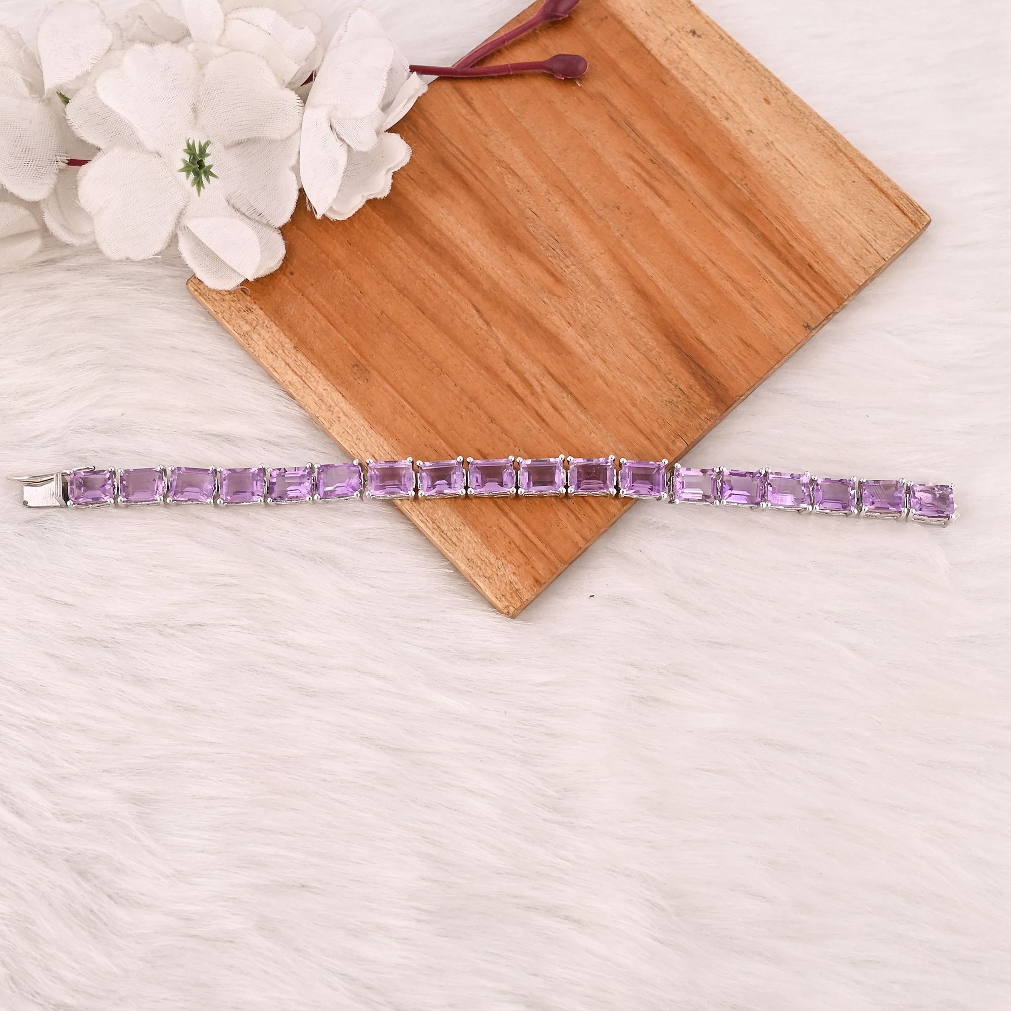 Luxury Purple Amethyst Tennis Bracelet Handmade 925 Silver Unisex Jewelry