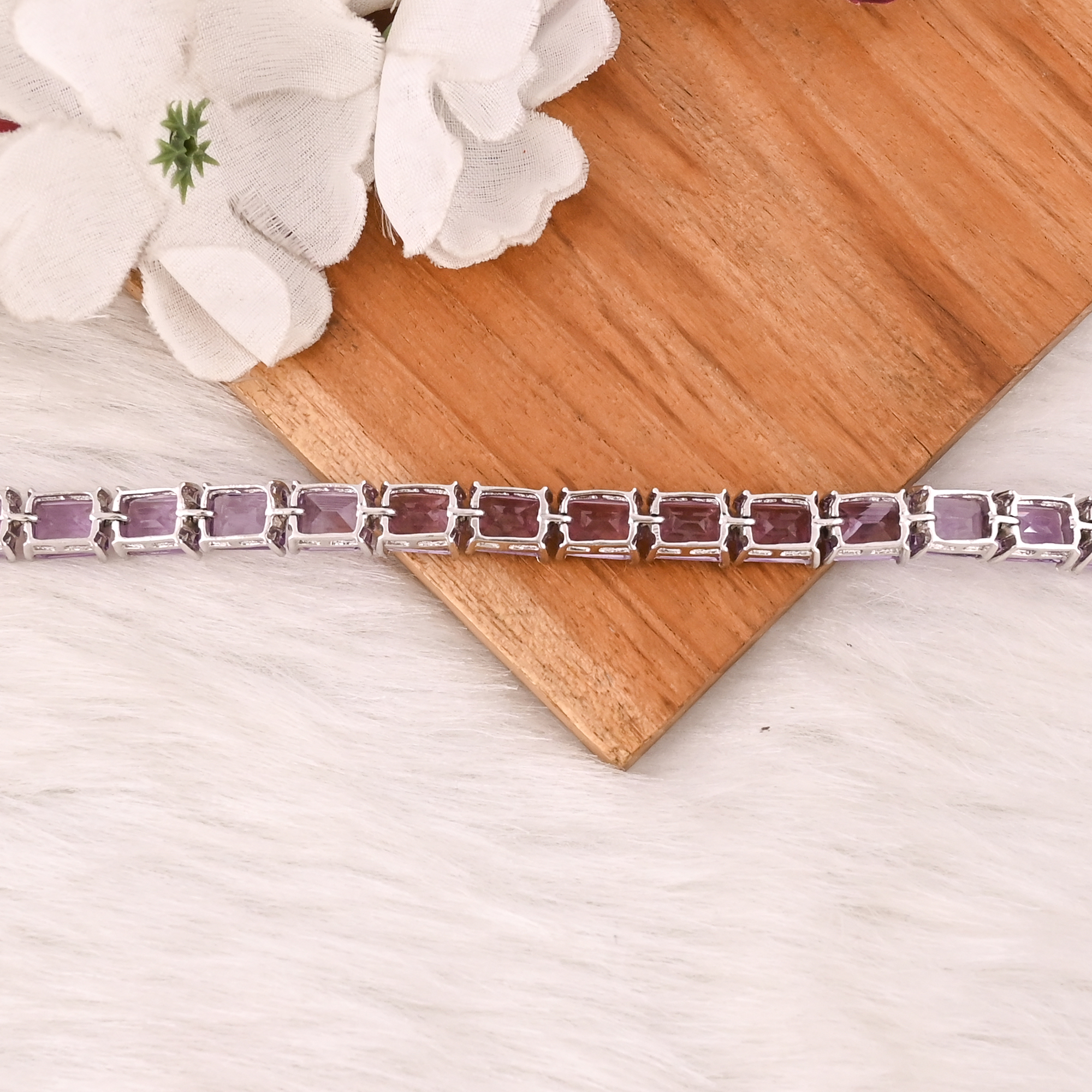 Luxury Purple Amethyst Tennis Bracelet Handmade 925 Silver Unisex Jewelry