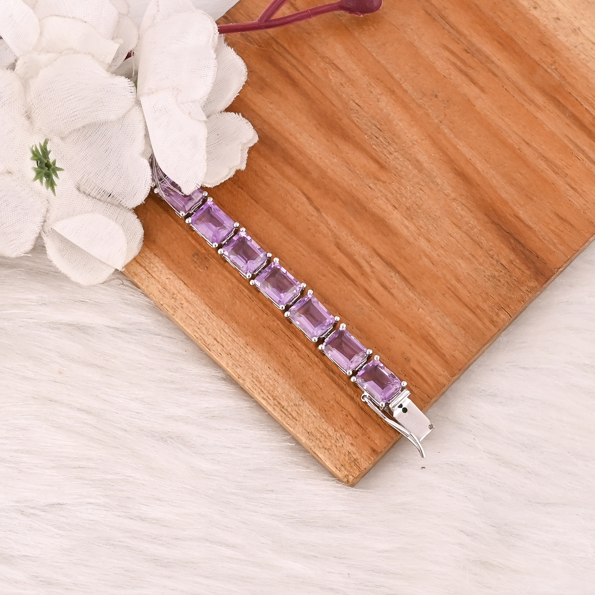 Luxury Purple Amethyst Tennis Bracelet Handmade 925 Silver Unisex Jewelry