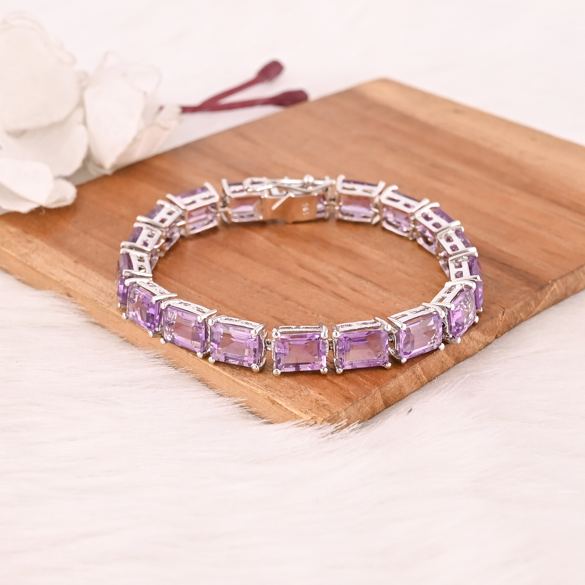 Luxury Purple Amethyst Tennis Bracelet Handmade 925 Silver Unisex Jewelry