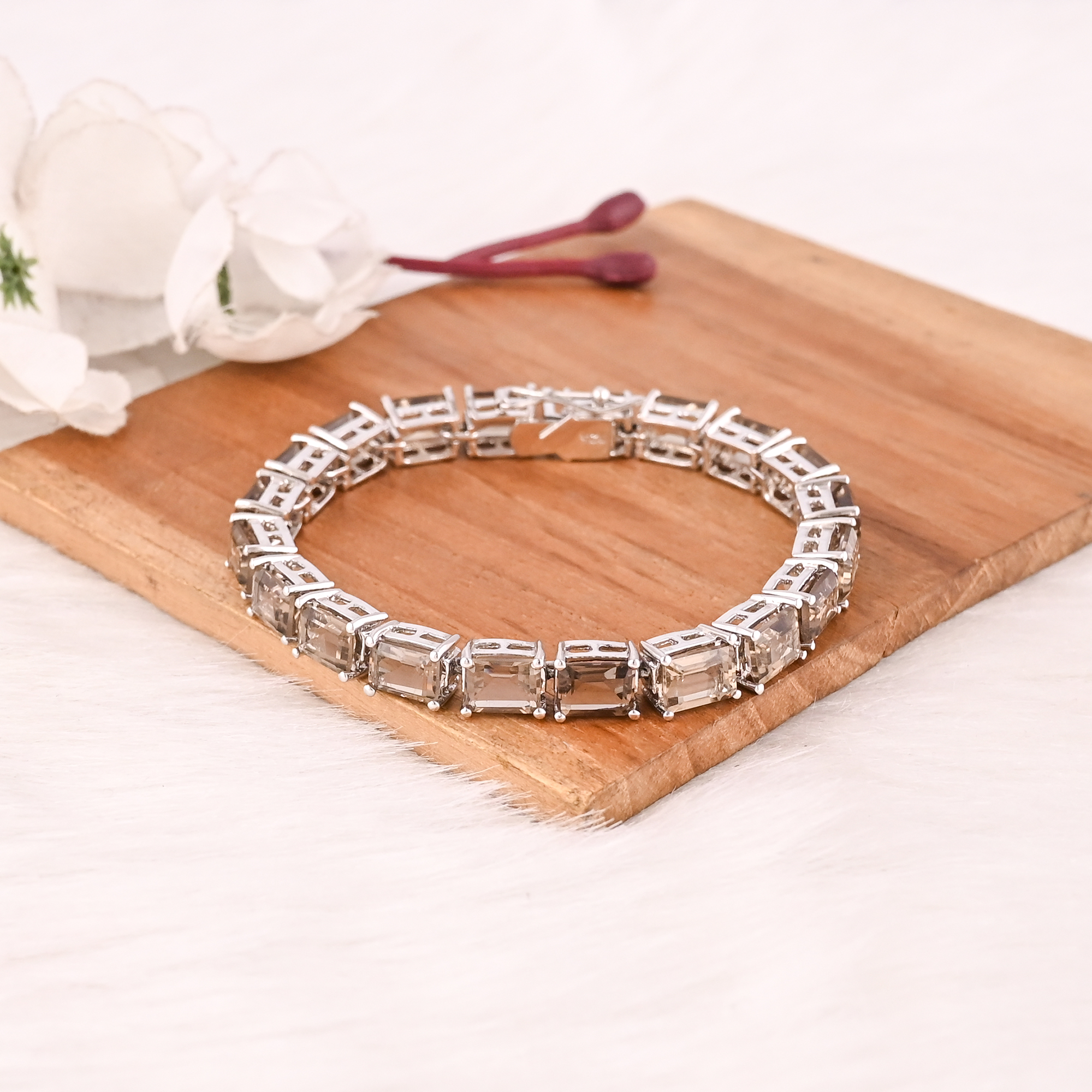 Luxury Natural Smoky Quartz 925 Sterling Silver Tennis Bracelet Jewelry for Unisex