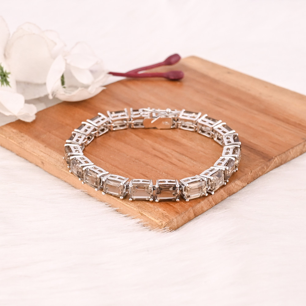 Image of Luxury Natural Smoky Quartz 925 Sterling Silver Tennis Bracelet Jewelry for Unisex