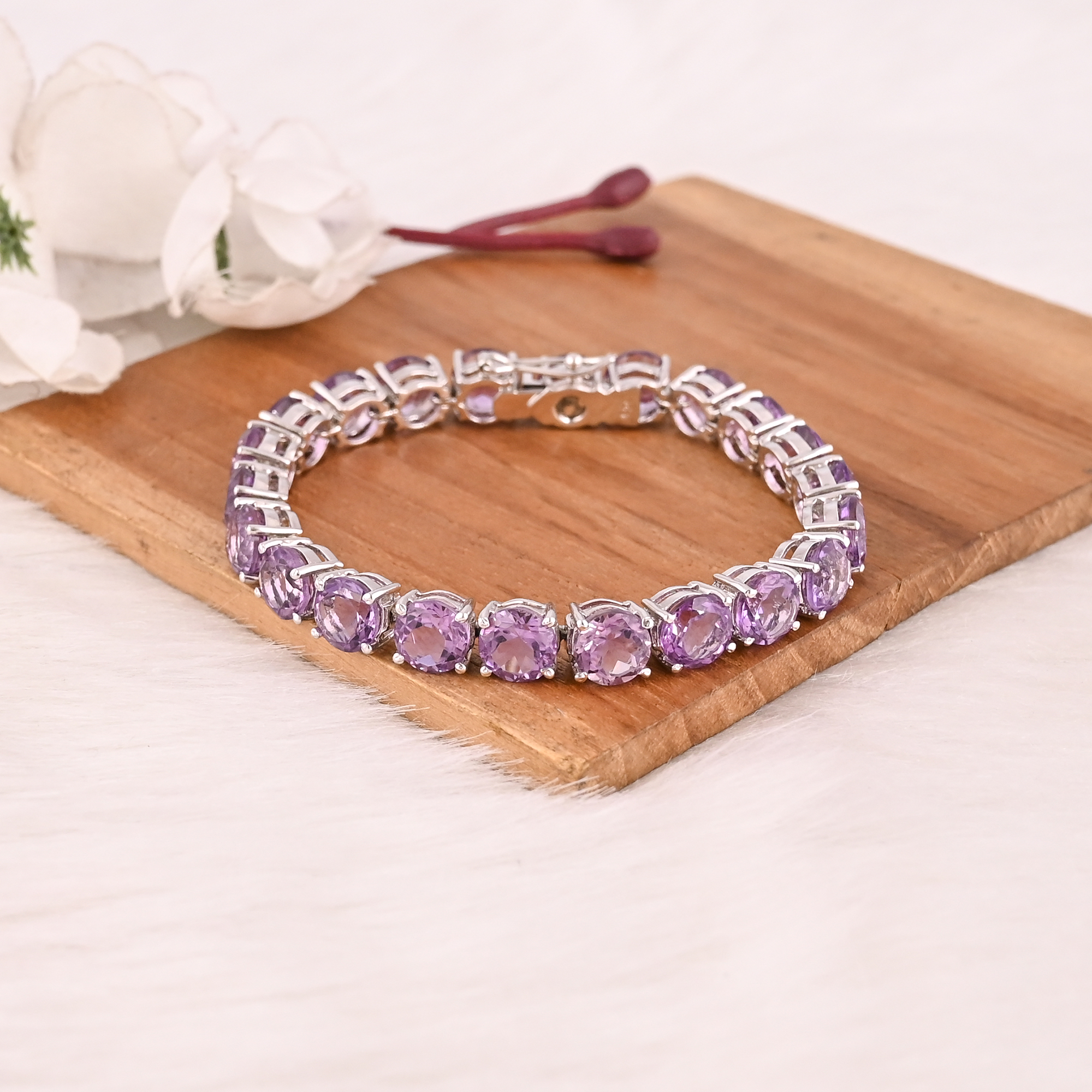 Luxury Purple Amethyst Tennis Bracelet Handmade 925 Silver Unisex Jewelry