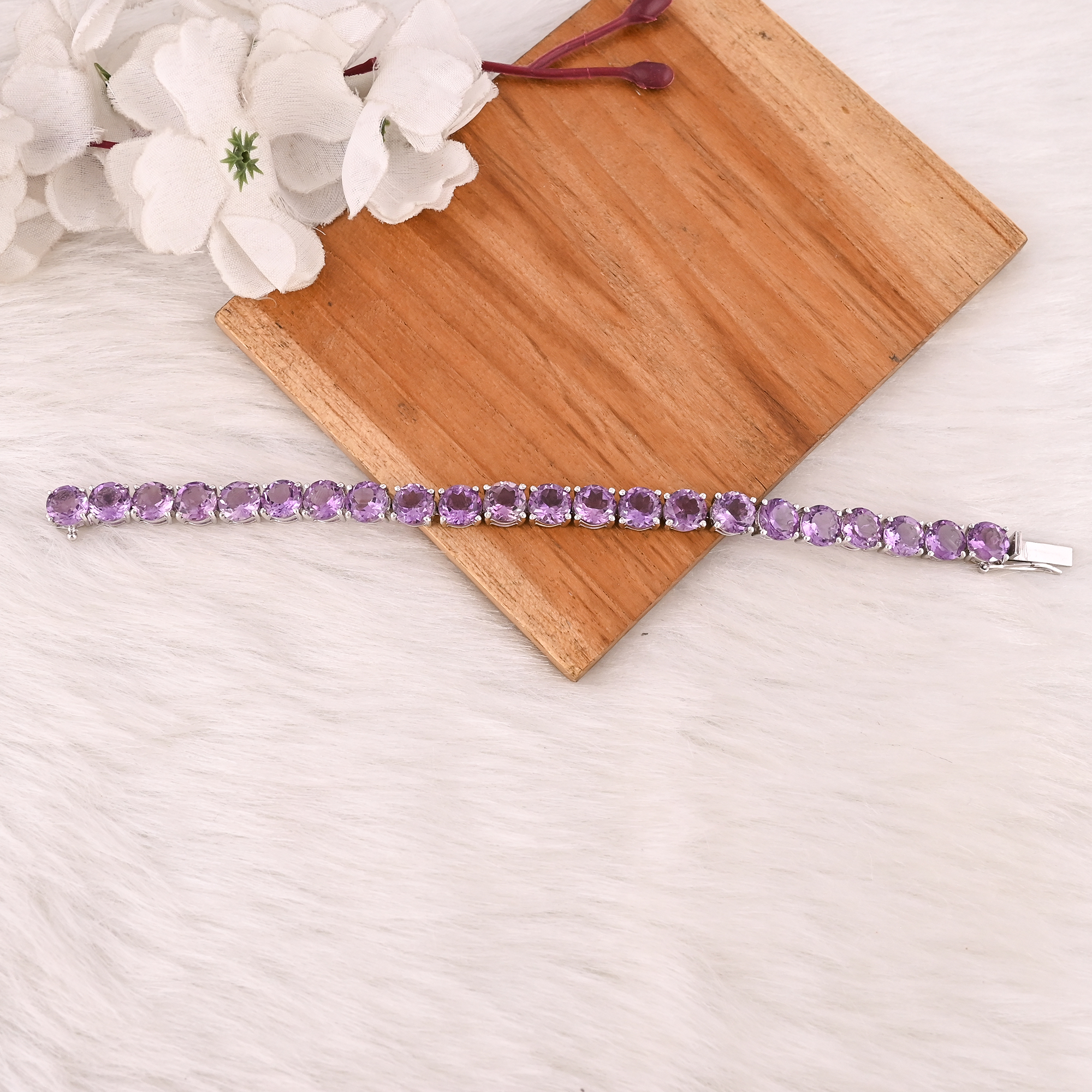 Luxury Purple Amethyst Tennis Bracelet Handmade 925 Silver Unisex Jewelry