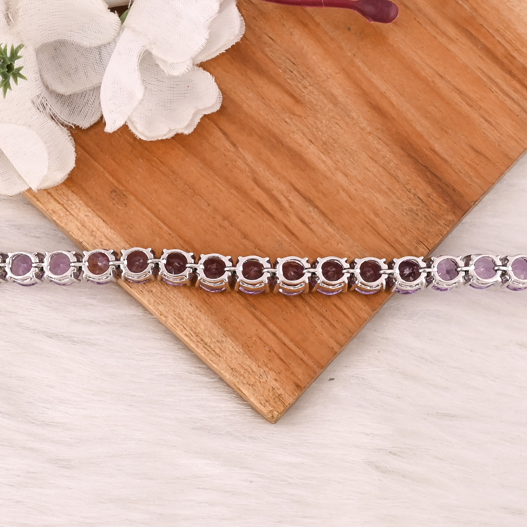 Luxury Purple Amethyst Tennis Bracelet Handmade 925 Silver Unisex Jewelry