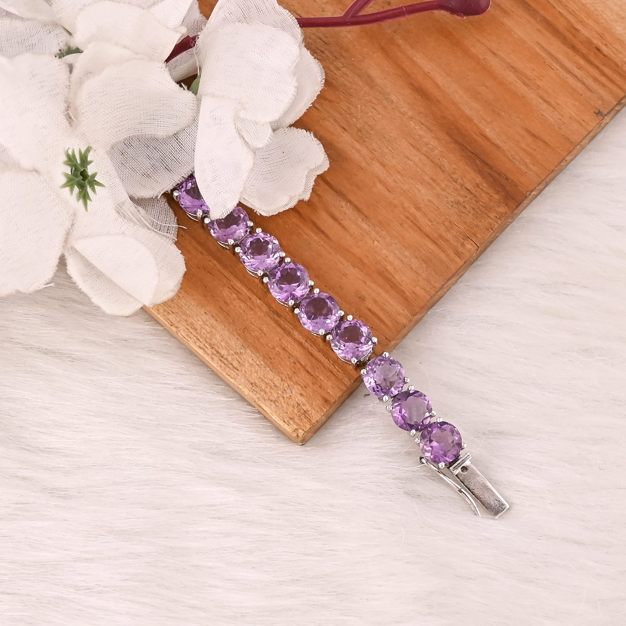 Luxury Purple Amethyst Tennis Bracelet Handmade 925 Silver Unisex Jewelry