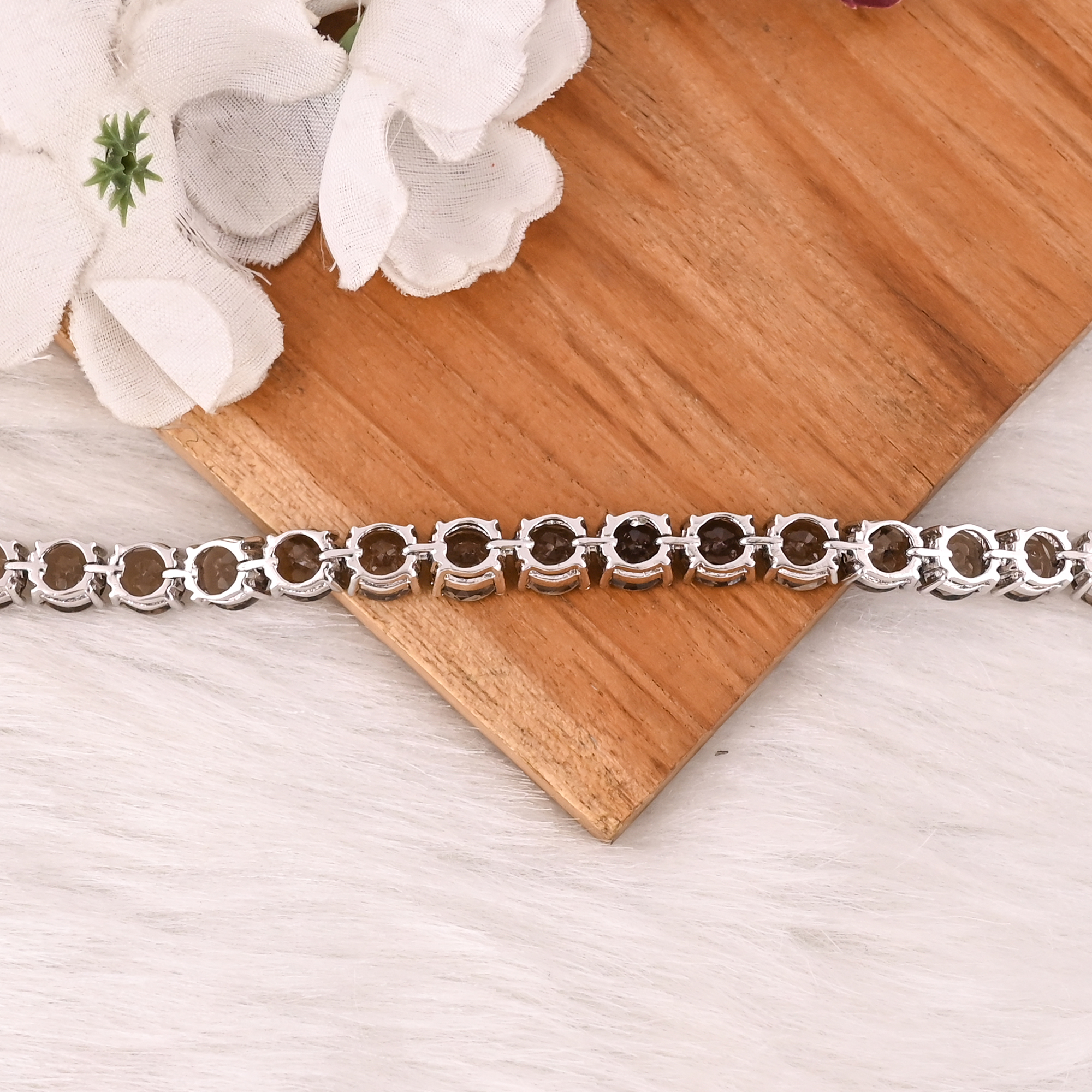Luxury Natural Smoky Quartz 925 Sterling Silver Tennis Bracelet Jewelry for Unisex