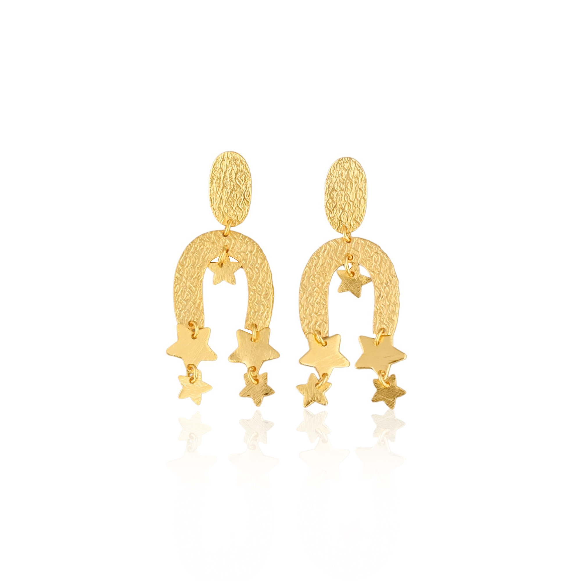 Yellow Gold Plated Brass Handmade Boho Designer Women Dangler Stud Earring