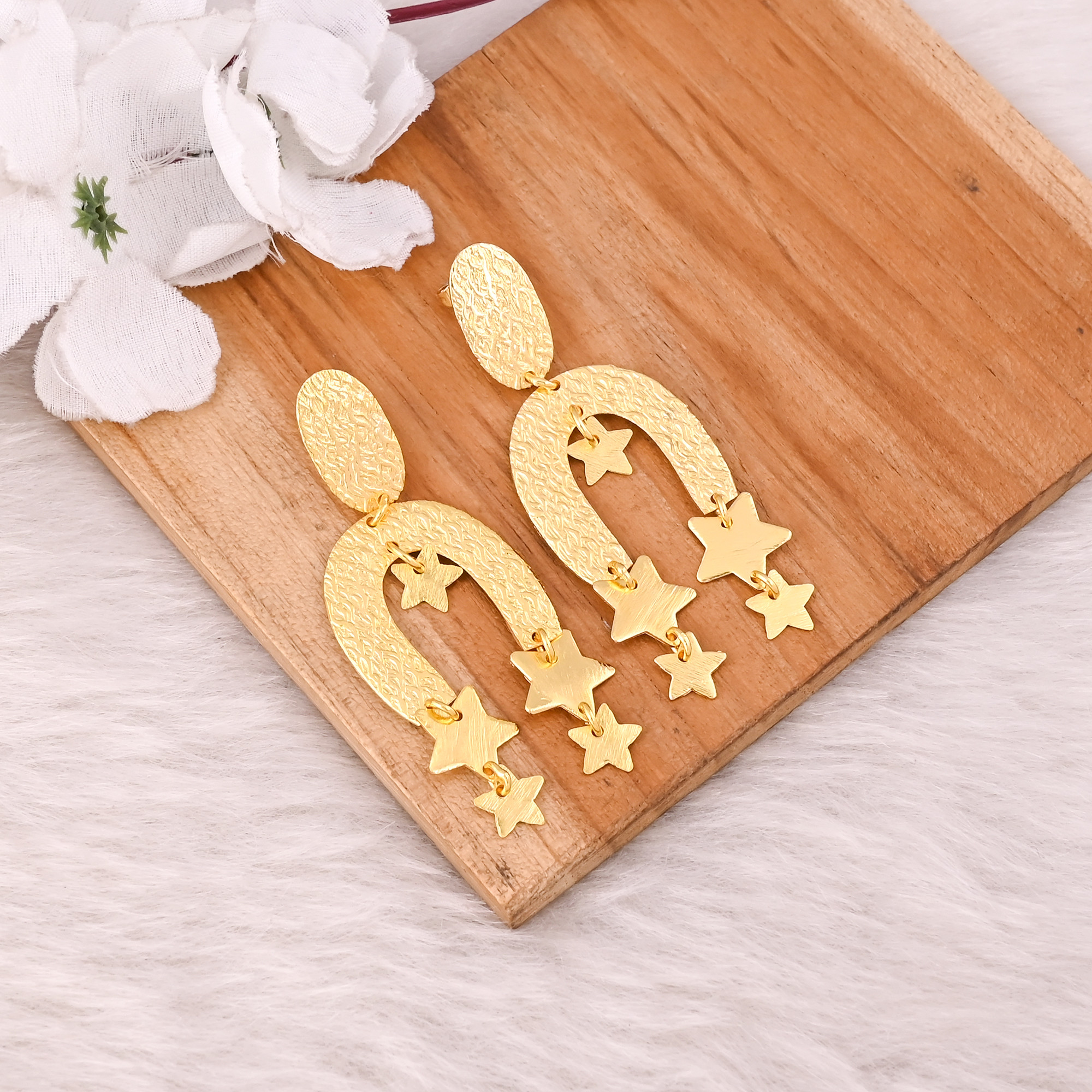 Yellow Gold Plated Brass Handmade Boho Designer Women Dangler Stud Earring