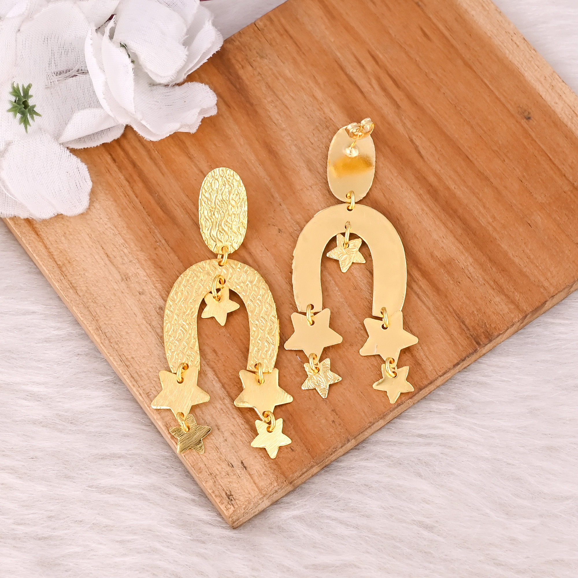 Yellow Gold Plated Brass Handmade Boho Designer Women Dangler Stud Earring