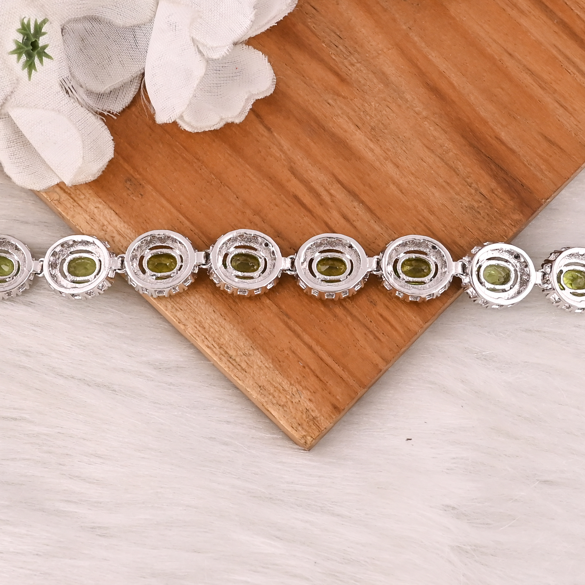 Premium Natural Green Peridot  CZ Bracelet in 925 Sterling Silver Handmade Luxury Jewelry Women  Men