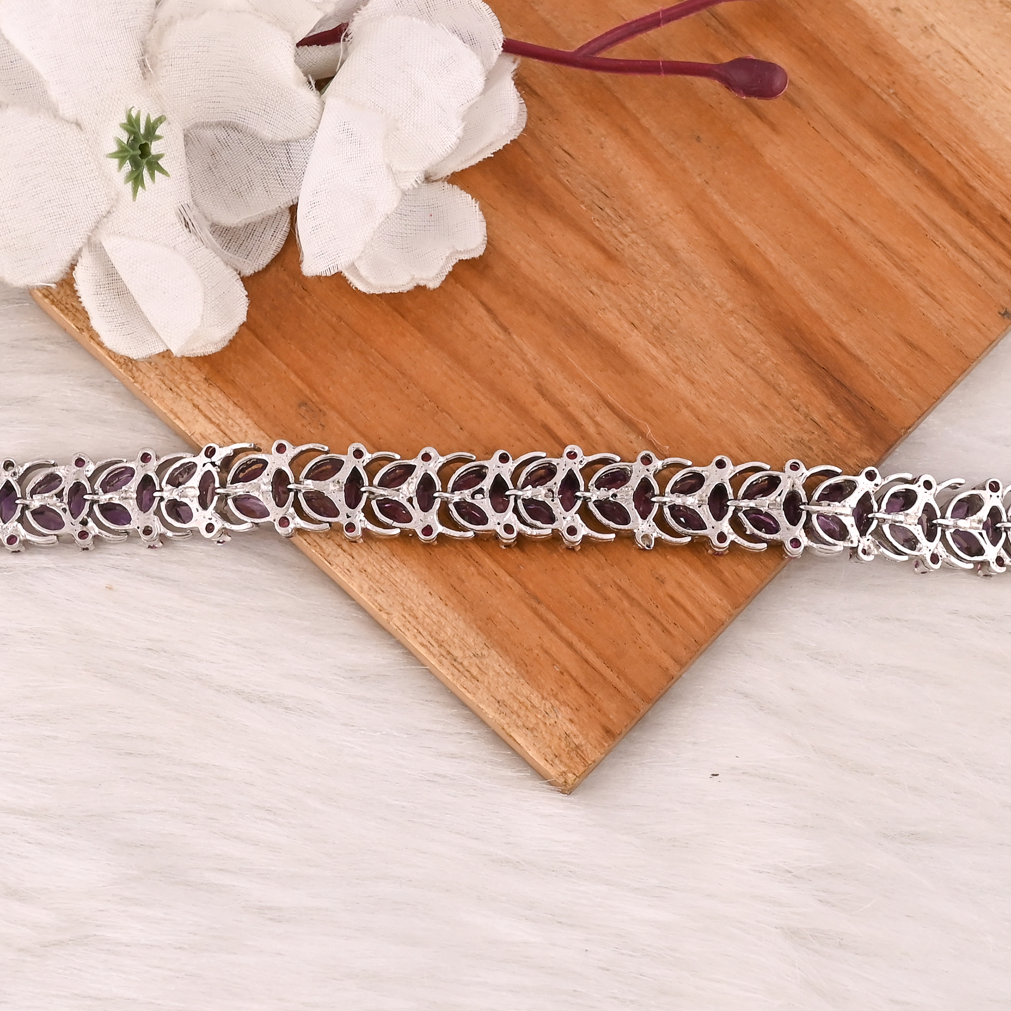 Luxury Purple Amethyst  Garnet Tennis Bracelet Handmade 925 Silver Jewelry for Unisex