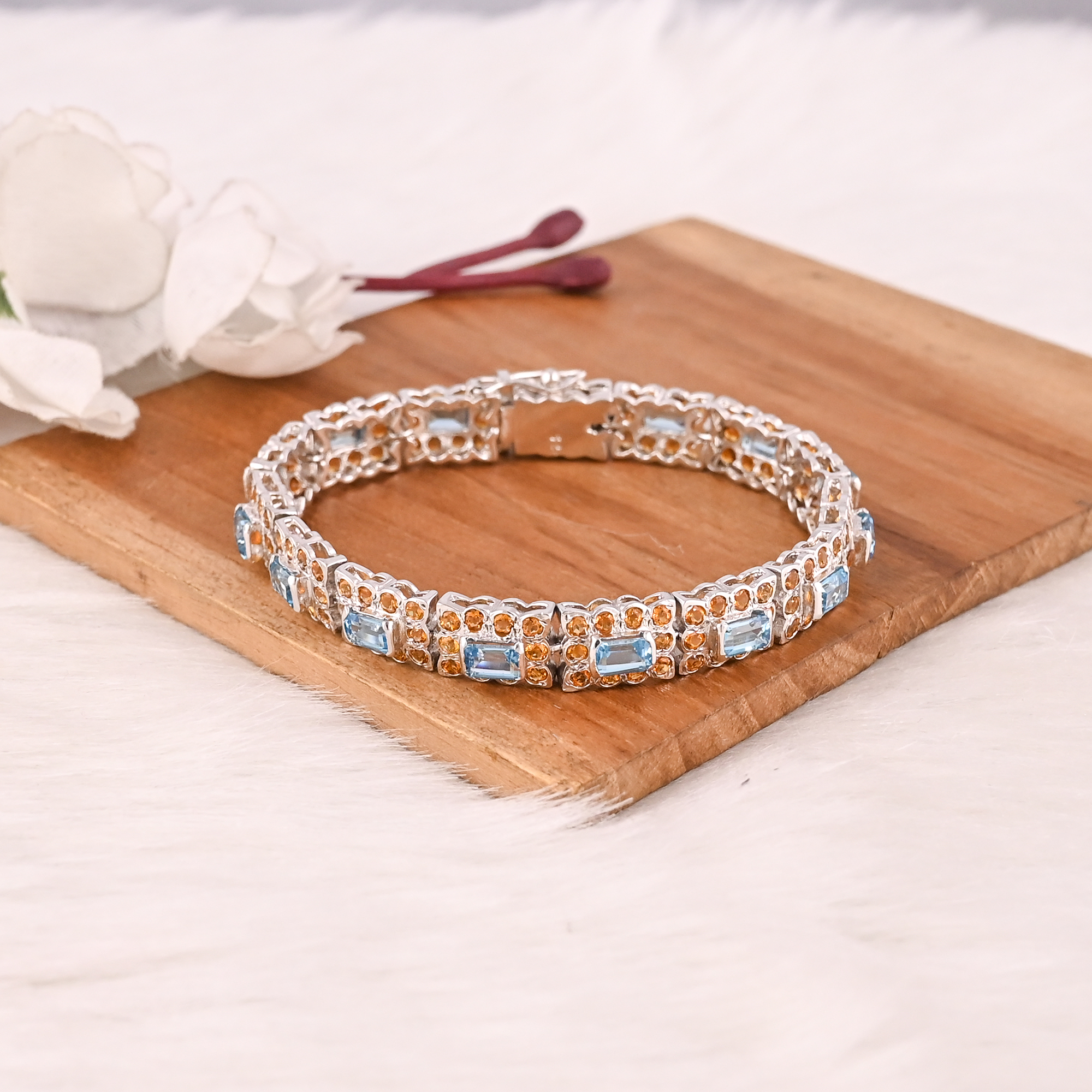 Luxury Gemstone Bracelet Featuring Natural Blue Topaz and Citrine in 925 Sterling Silver Fashions Jewelry for Unisex