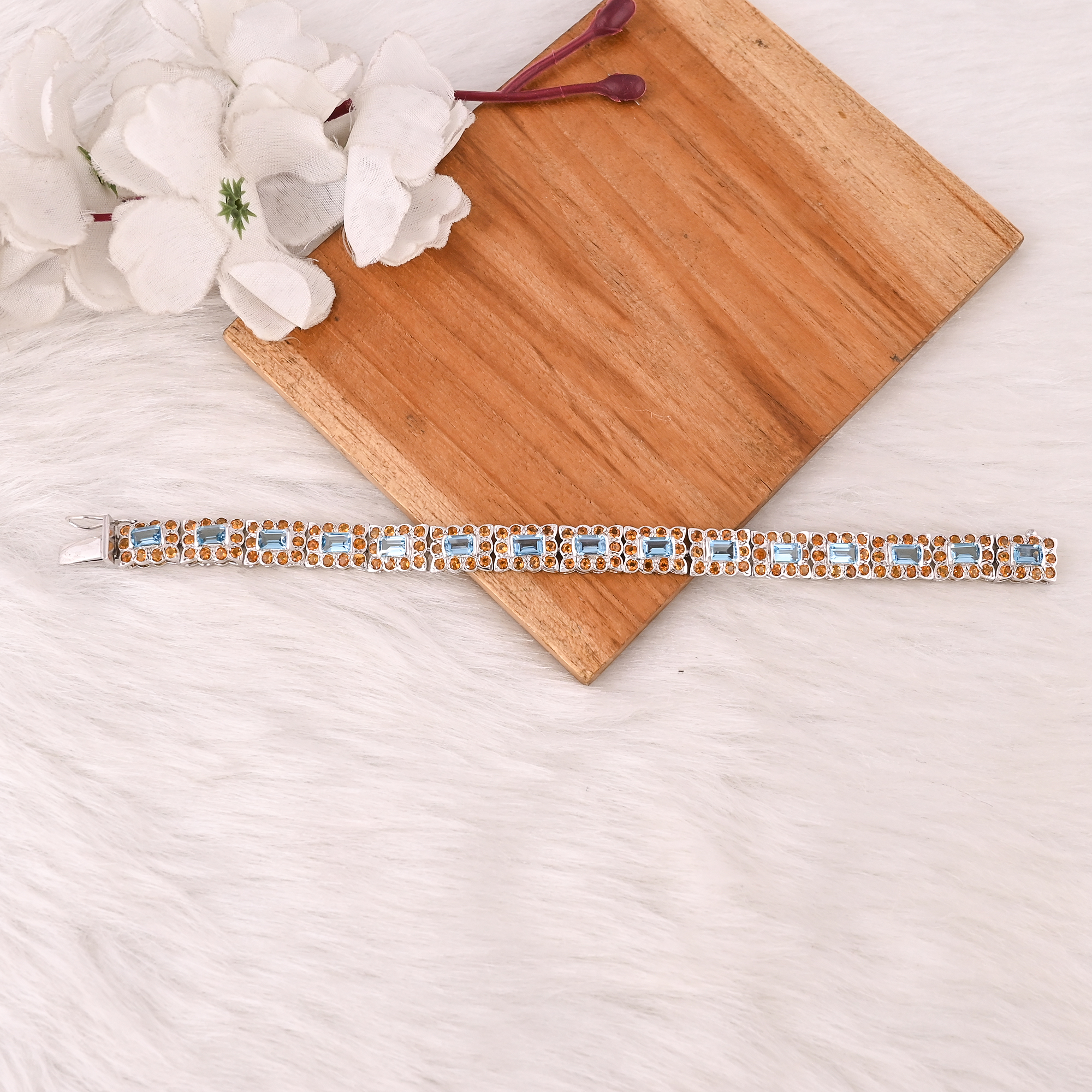 Luxury Gemstone Bracelet Featuring Natural Blue Topaz and Citrine in 925 Sterling Silver Fashions Jewelry for Unisex