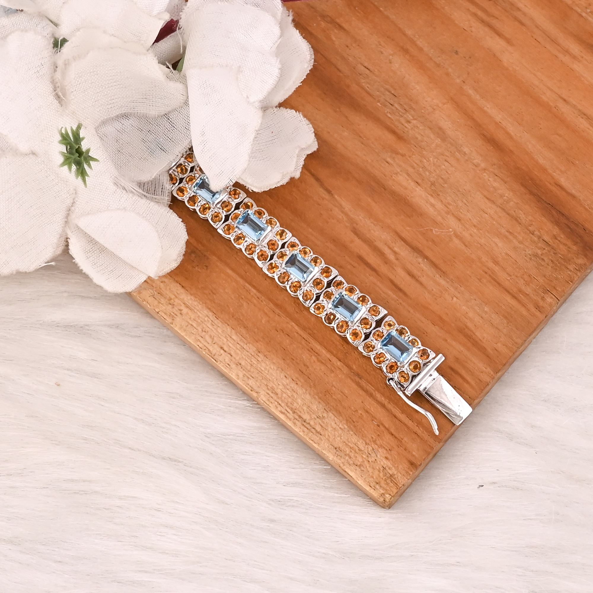 Luxury Gemstone Bracelet Featuring Natural Blue Topaz and Citrine in 925 Sterling Silver Fashions Jewelry for Unisex
