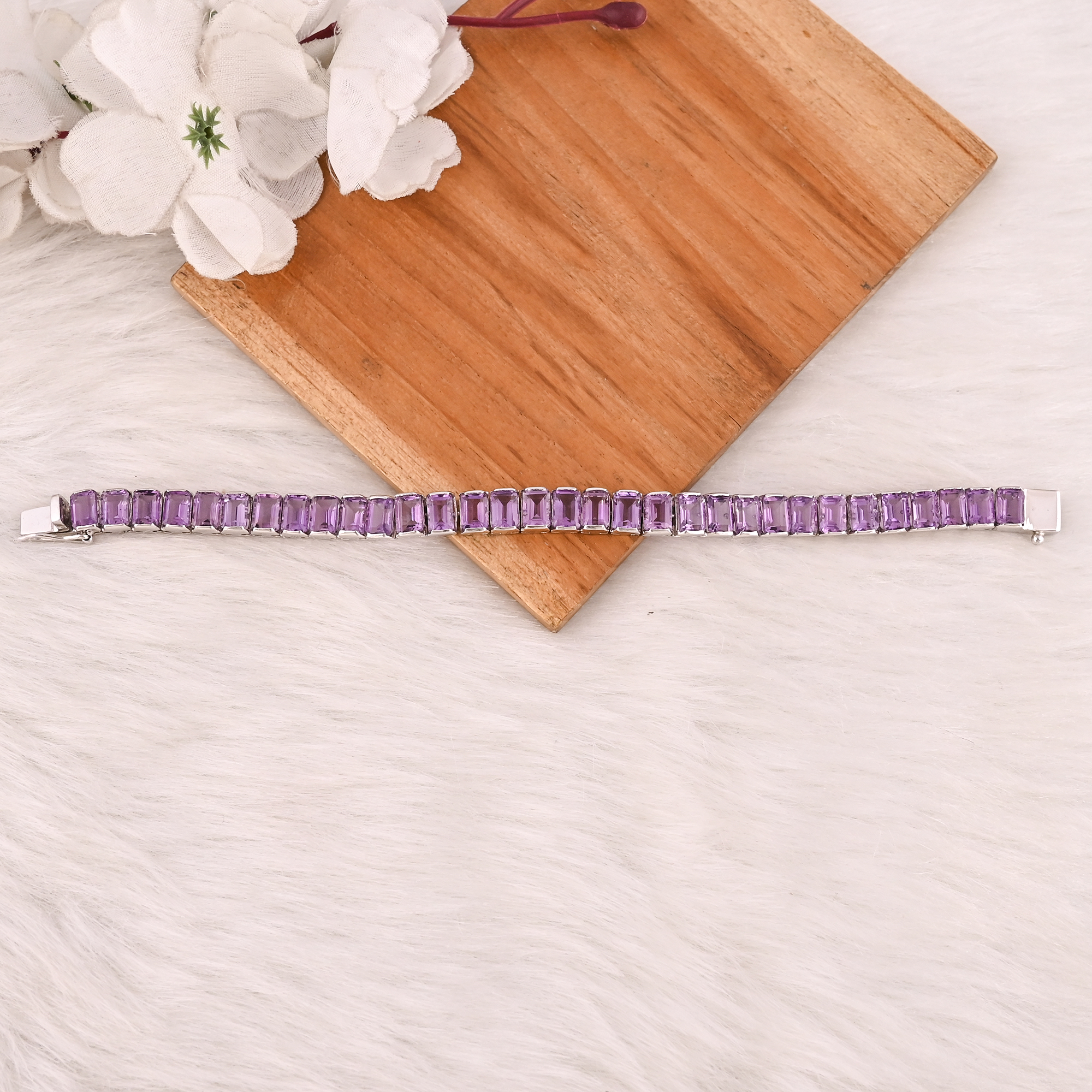 Designer Purple Amethyst Tennis Bracelet Handmade 925 Sterling Silver Luxury Jewelry for Unisex