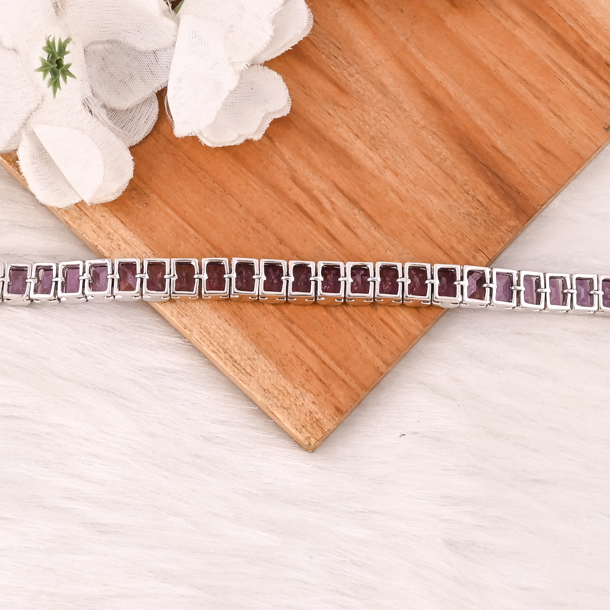 Designer Purple Amethyst Tennis Bracelet Handmade 925 Sterling Silver Luxury Jewelry for Unisex
