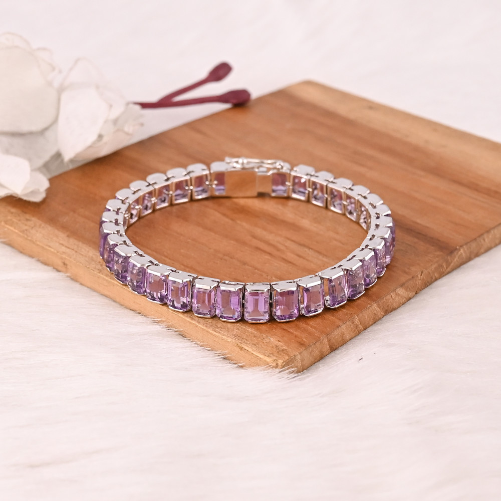 Image of Designer Purple Amethyst Tennis Bracelet Handmade 925 Sterling Silver Luxury Jewelry for Unisex