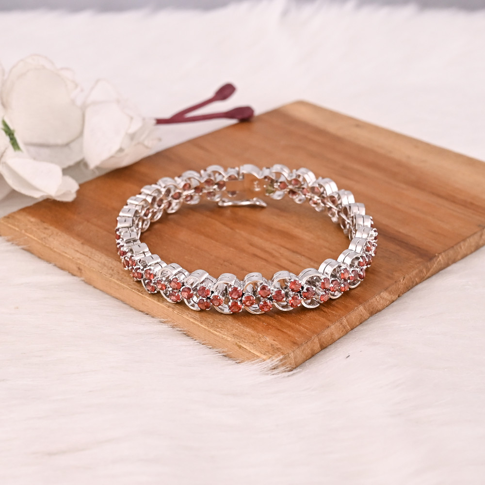 Image of High Quality 925 Sterling Silver Garnet Tennis Bracelet Luxury Gemstone Jewelry for Unisex