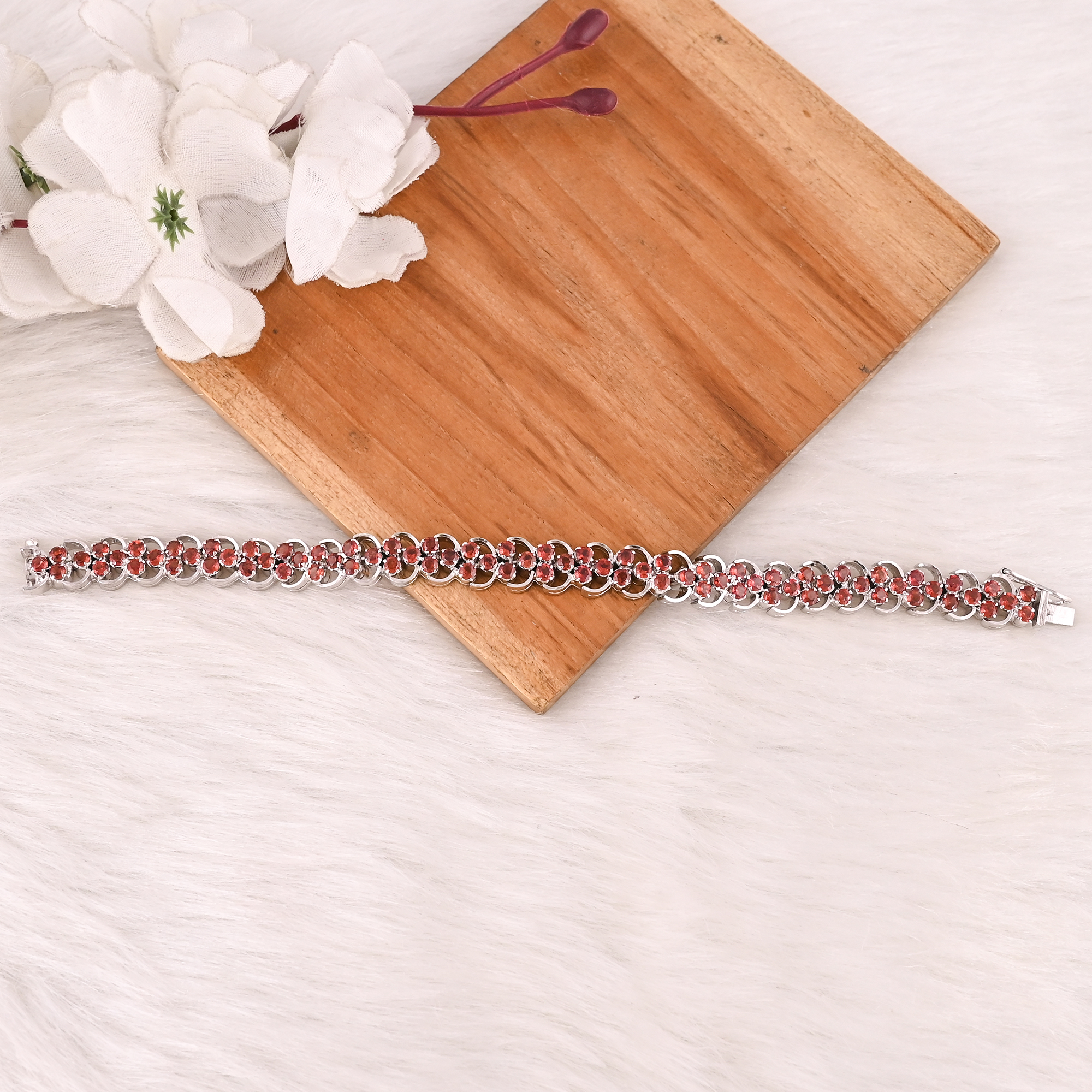 High Quality 925 Sterling Silver Garnet Tennis Bracelet Luxury Gemstone Jewelry for Unisex