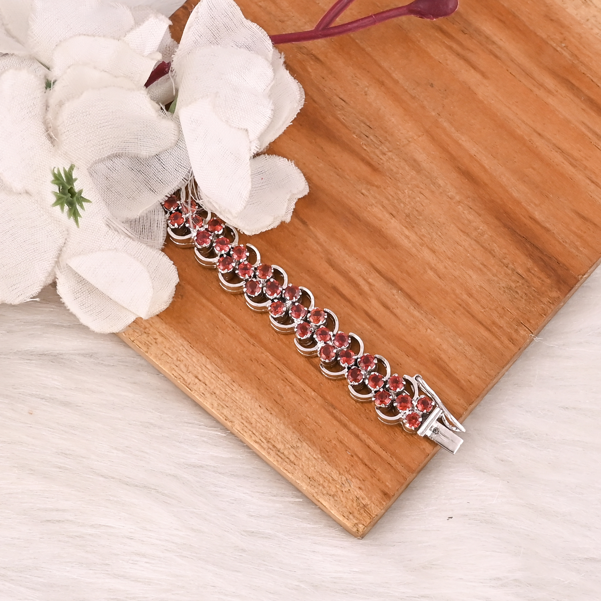 High Quality 925 Sterling Silver Garnet Tennis Bracelet Luxury Gemstone Jewelry for Unisex