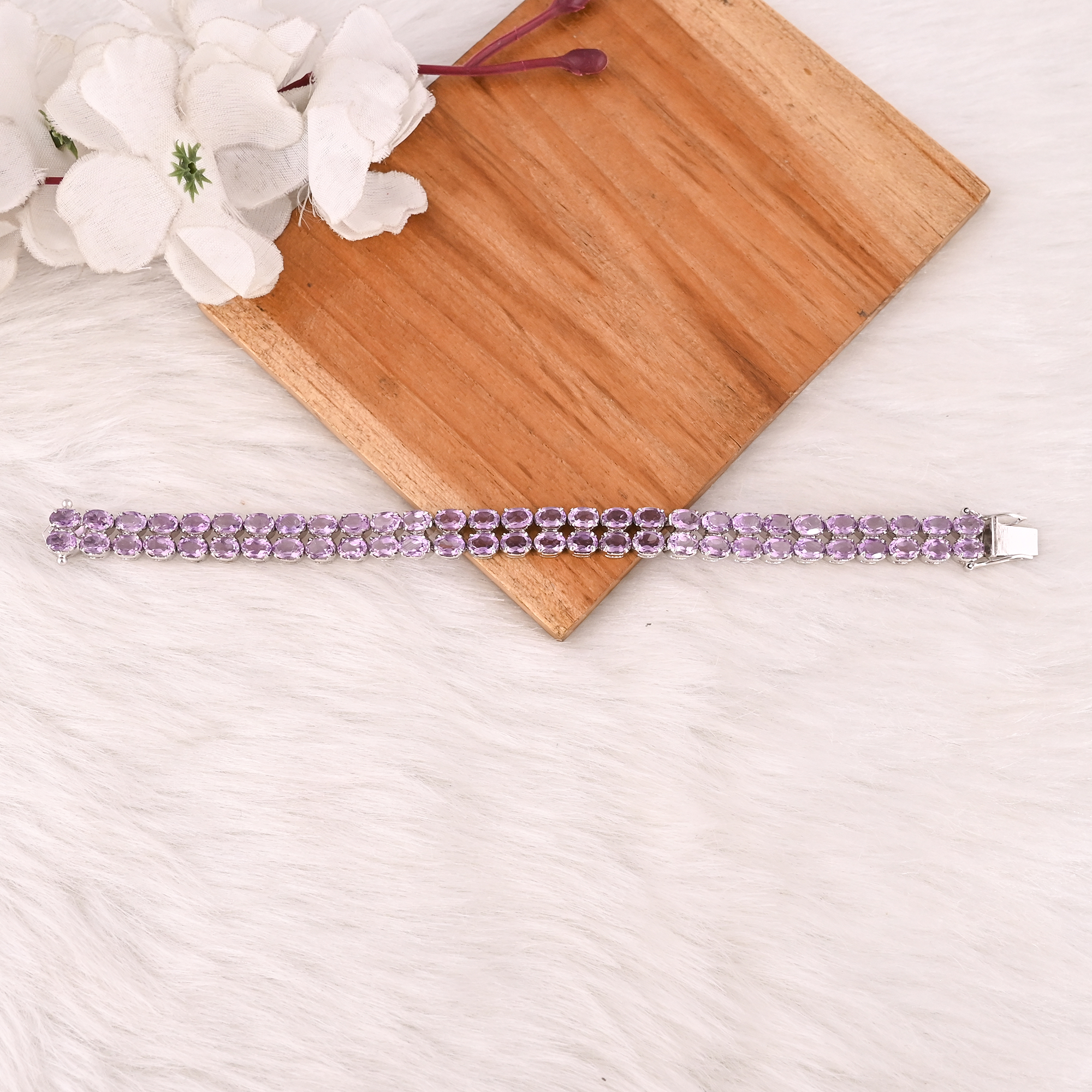 Luxury Purple Amethyst Tennis Bracelet Handmade 925 Silver Jewelry for Unisex