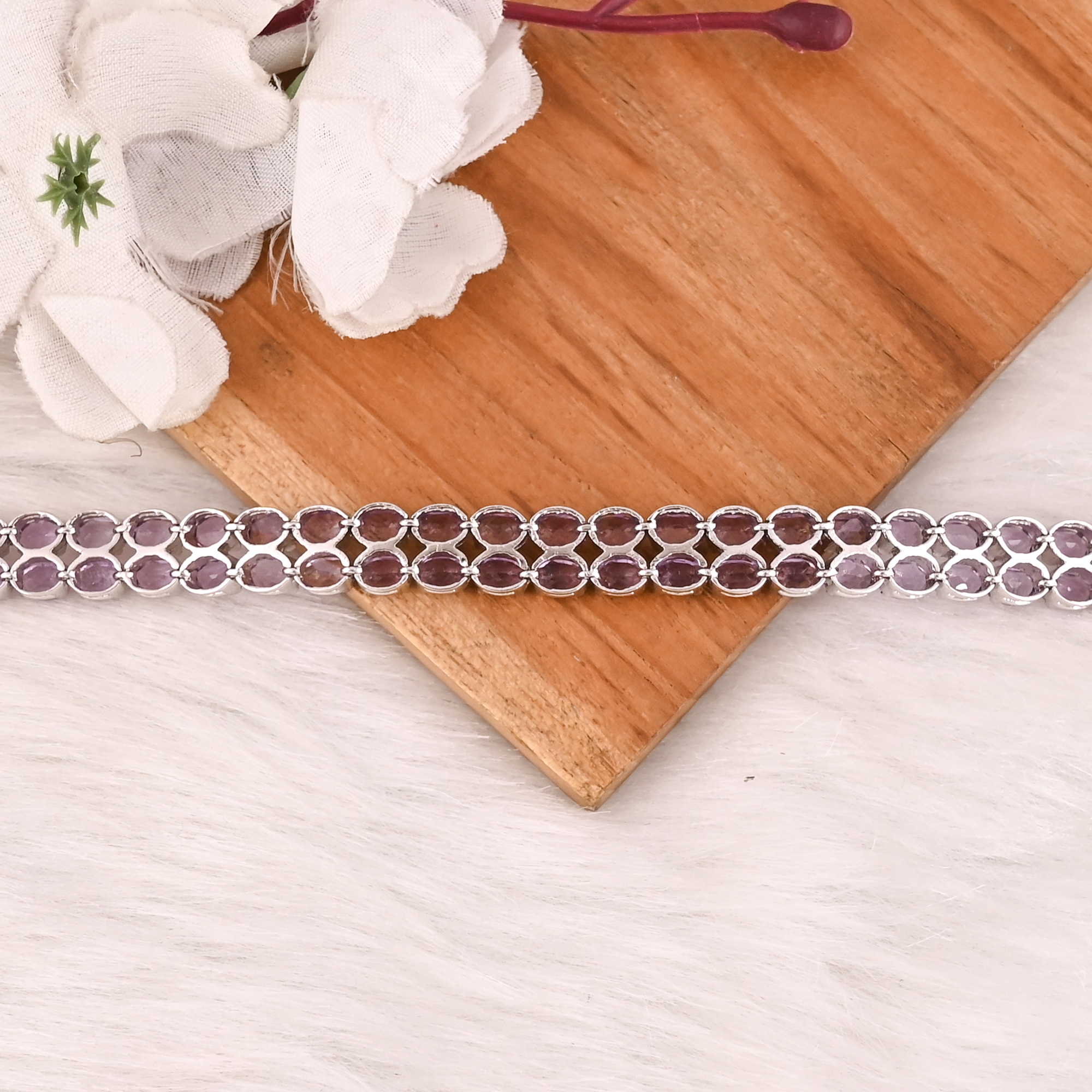 Luxury Purple Amethyst Tennis Bracelet Handmade 925 Silver Jewelry for Unisex